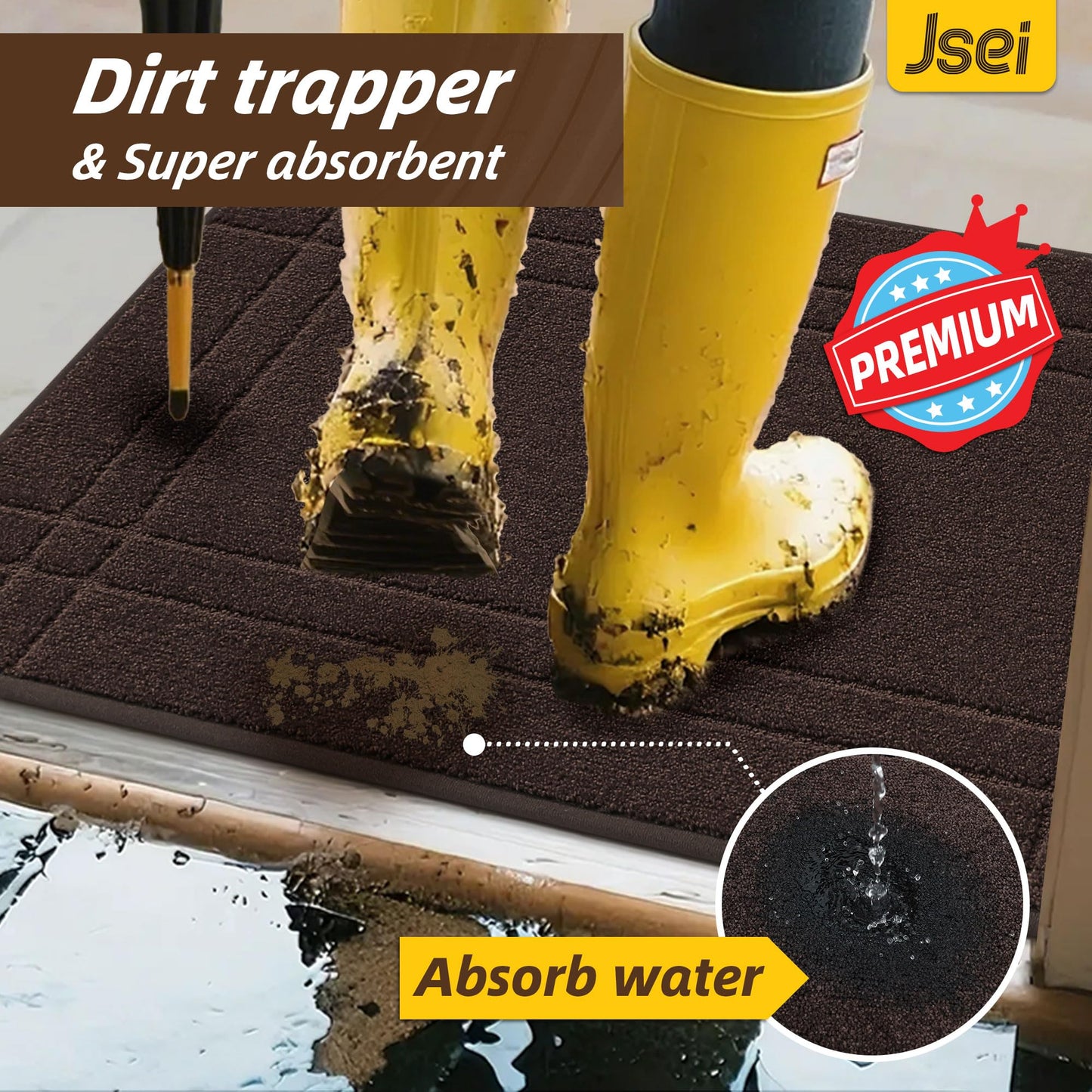JSEI Entryway Rugs Doormat 32"x48", Non-Slip Dirt Trapper Door Mats Indoor, Washable Absorbent and Stain Resist Welcome Floor Mat for Front Door, Dog Door Mat, Dirty Wet Shoes & Paws, Brown
