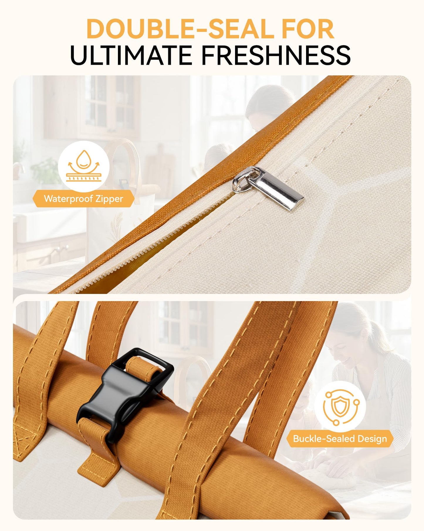 Yofidra Beeswax Bread Bag for Sourdough & Homemade Bread (Reusable & Eco-Friendly) - 100% Natural Beeswax & Cotton, Stylish Bag Design, Detachable for Easy Cleaning, Long-Lasting Freshness (2 Packs)