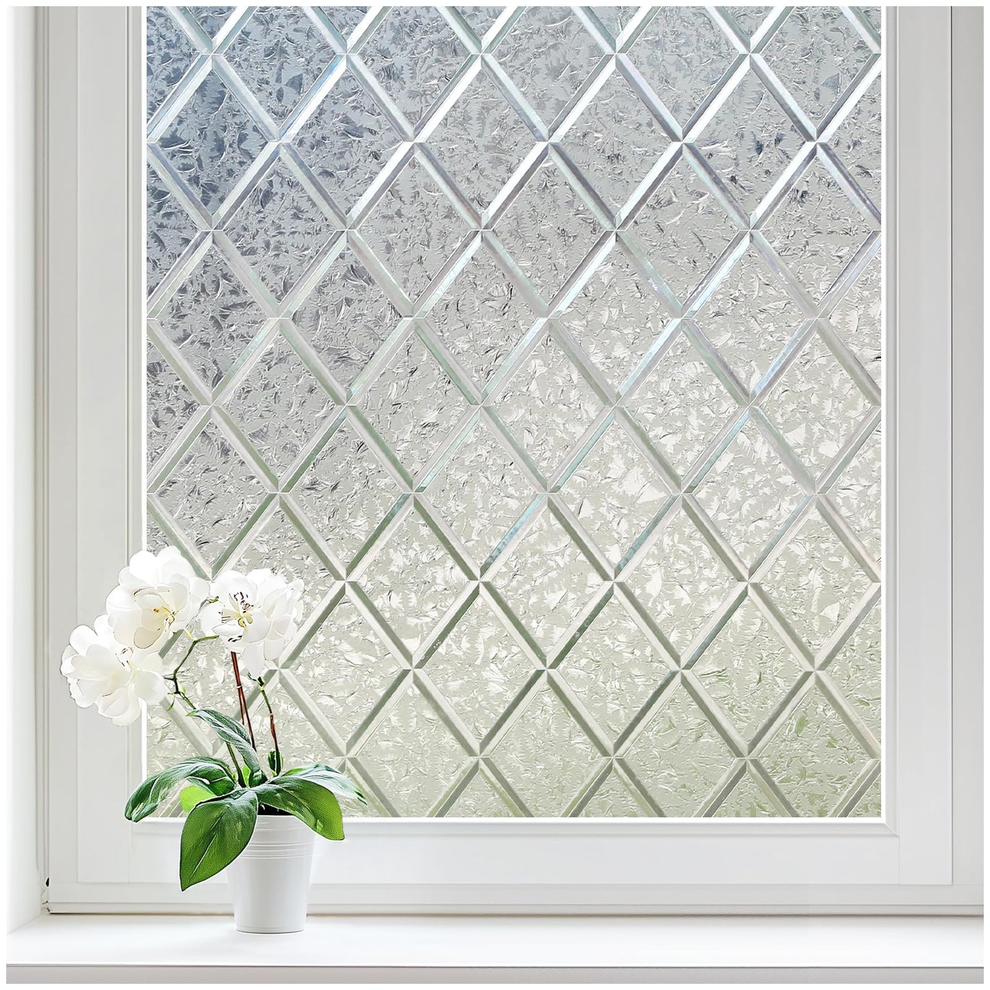 Haton Window Films for Privacy, 3D Frosted Glass Film, Sun UV Blocking Static Cling Reusable Non-Adhesive Decorative Window Privacy Covering fits Bathroom & Home Office, Lattice Pattern,60x200cm