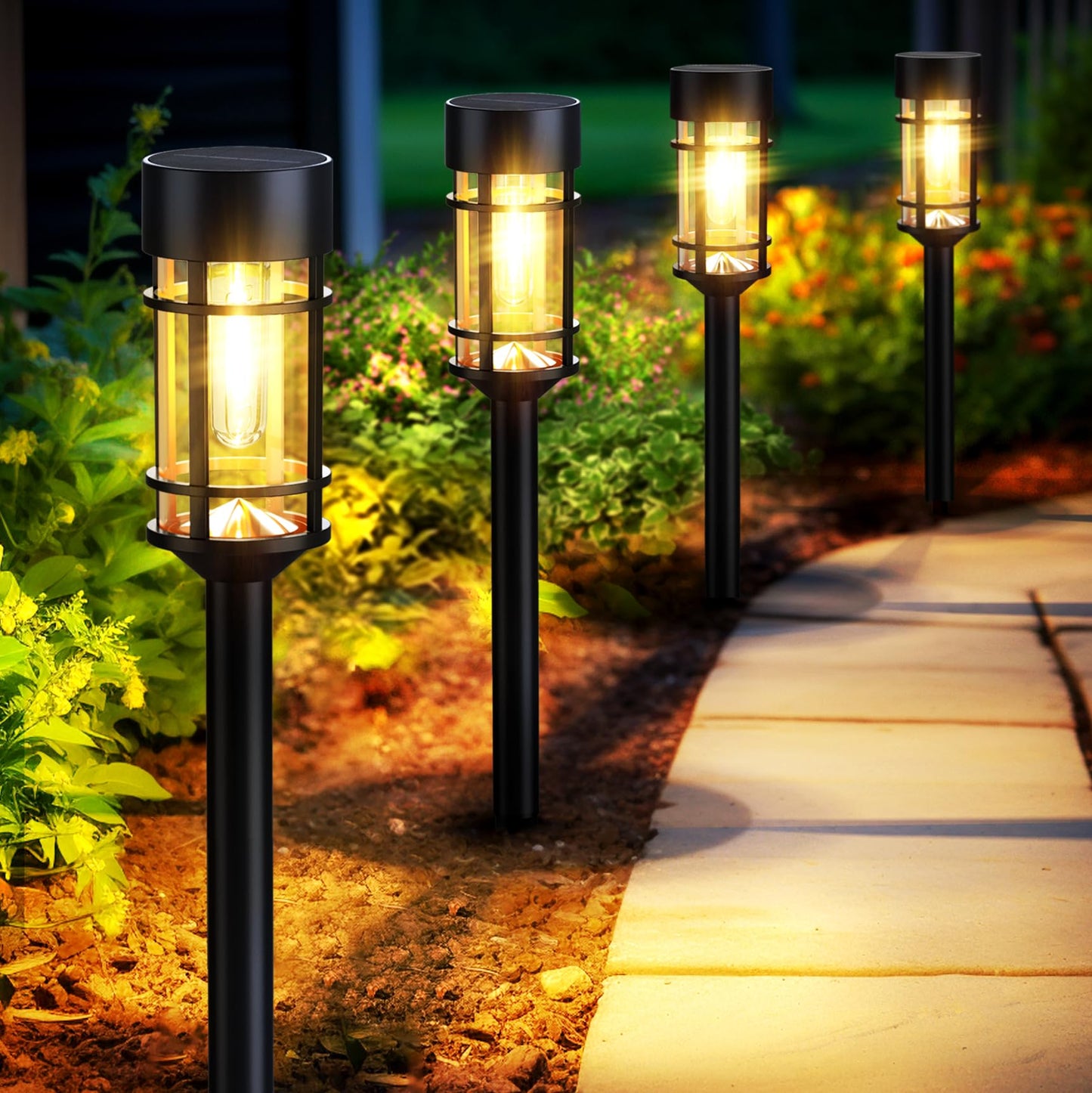 8 Pack Solar Lights Outdoor Waterproof, LED Solar Pathway Lights Decorative Solar Garden Lights Landscape Lighting for Yard, Walkway, Driveway, 3000K