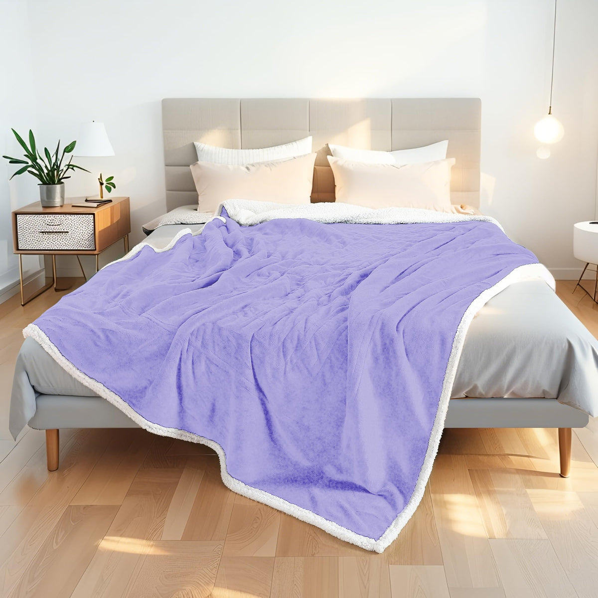 Full Size Electric Heated Blanket 72"x84", 4 Heat Modes,10H Auto Off,Soft Microplush & Sherpa Fabric,Overheat Protection,No Central Heating,Dual Bed Sofa Use,Washable,Winter Gift,Light Purple