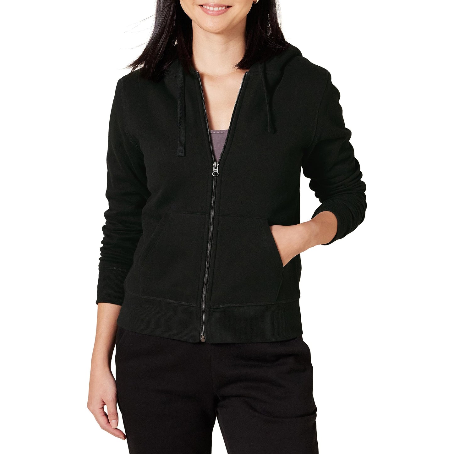 Amazon Essentials Women's Sherpa Lined Full-Zip Hoodie, Black, Medium
