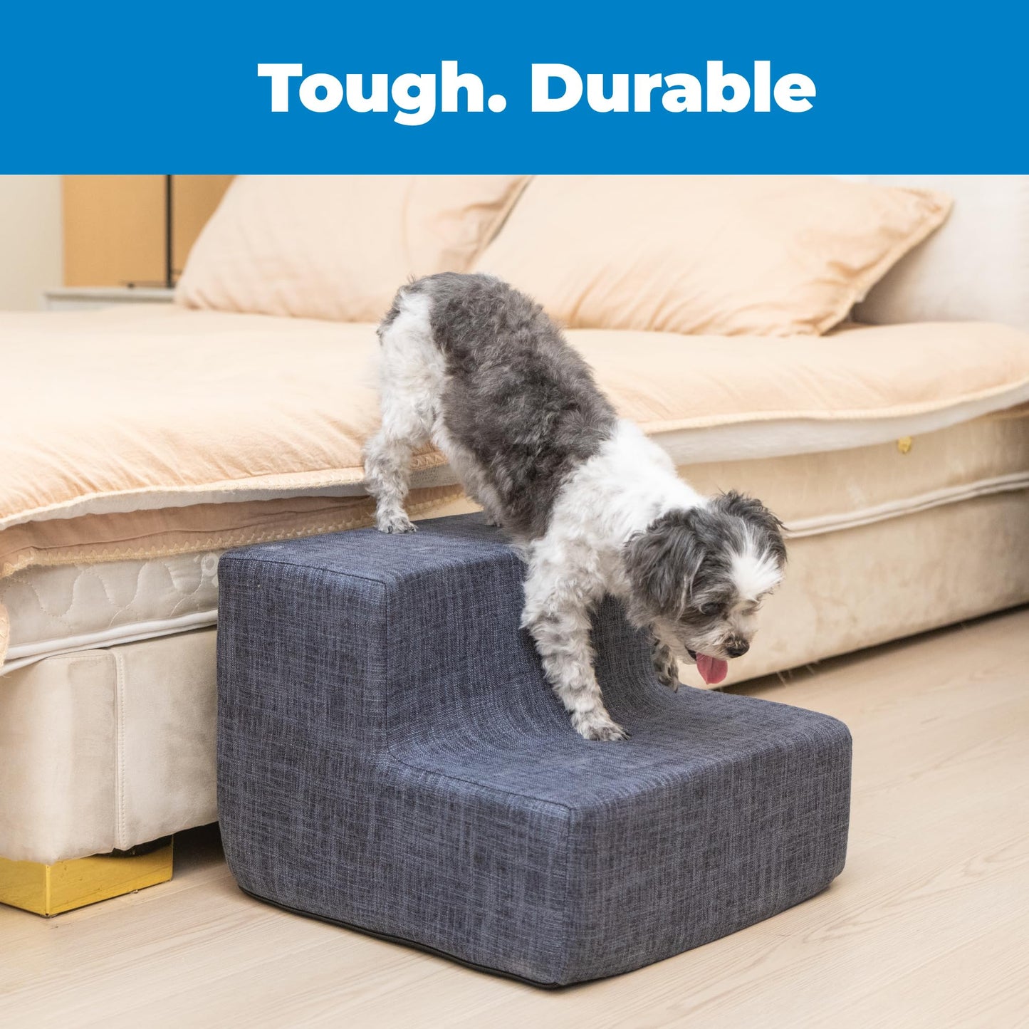 Best Pet Supplies Dog Stairs & Steps - Foam Steps for Small Dogs & Cats, Non-Slip Indoor Balanced Pet Step Support, Dog Ramp, No Assembly, Dark Gray Linen, 2-Step (12-inch Height)