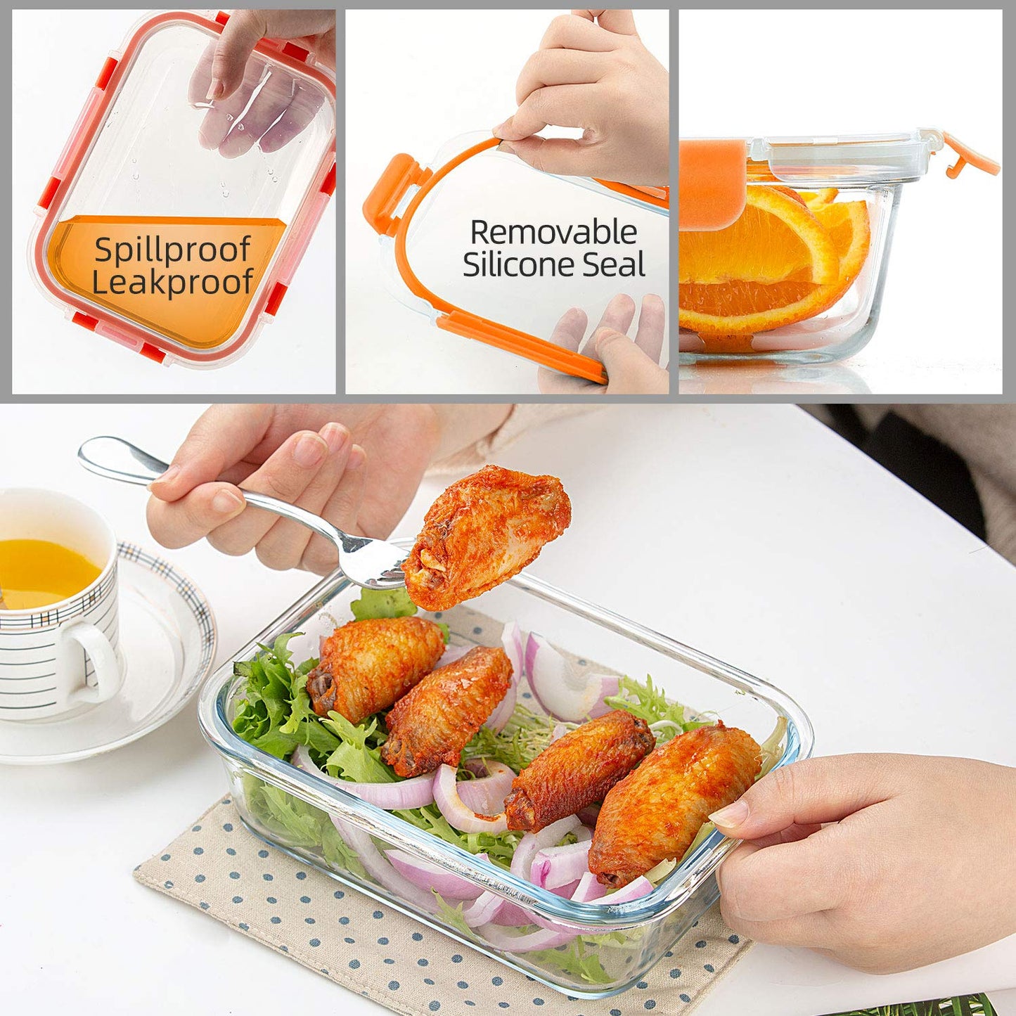 [10-Pack] Glass Food Storage Containers - Food Prep Containers with BPA Free Lids - Microwave, Oven, Freezer and Dishwasher Safe