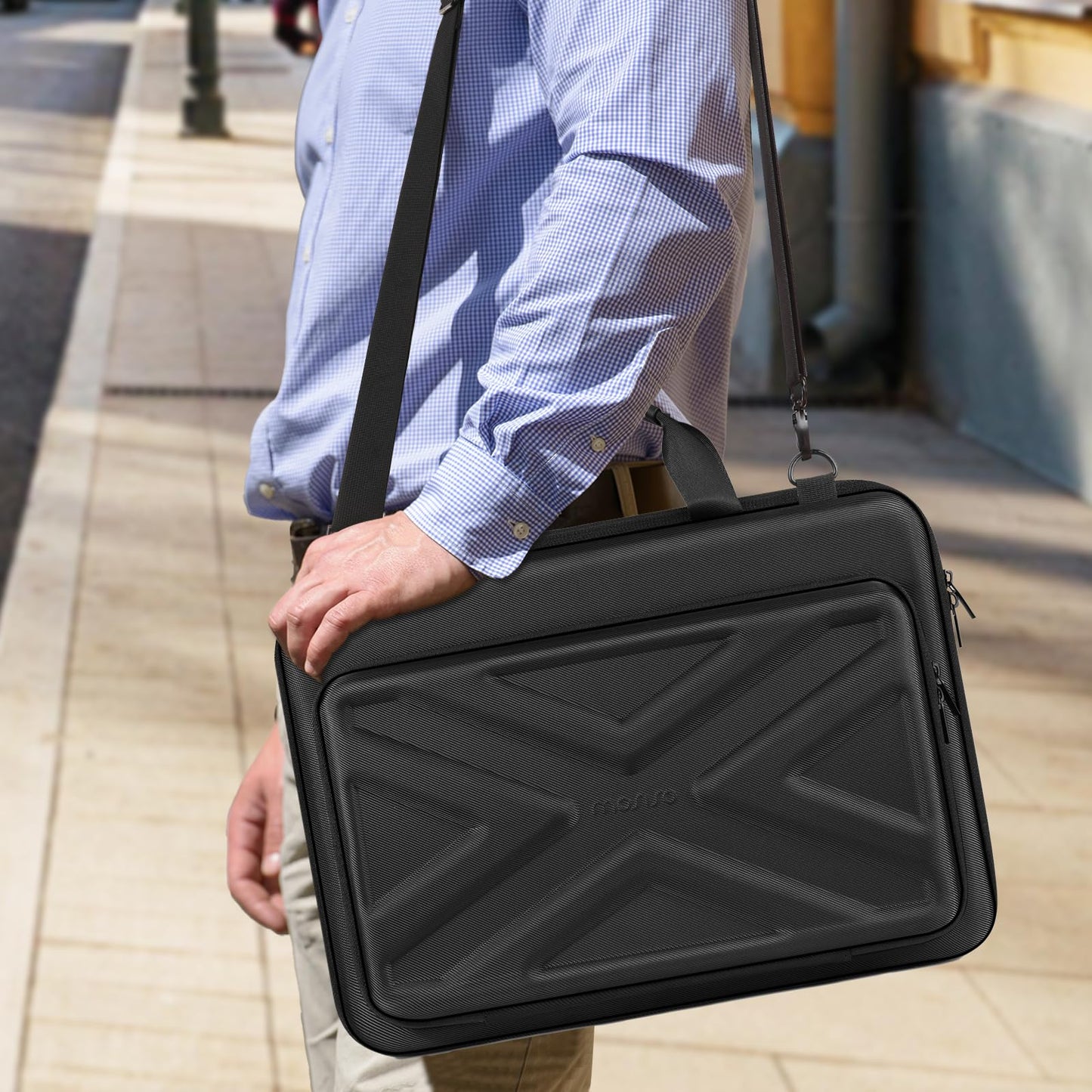 MOSISO Laptop Bag for Men,15-16 inch Computer Bag Compatible with MacBook Air 15 inch/Pro 16 inch, HP, Dell, Lenovo, Asus, Acer, Hard Shell Laptop Case with Front Pocket&Shoulder Strap, Navy Blue