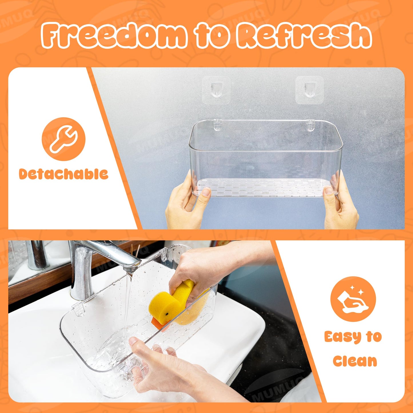 Bath Toy Storage Adhesive Shelf Shower Caddy Acrylic Shower Shelves Bathroom Organizers for Baby Bath Toys Bathtub Toy Storage Holder Large Capacity Bathroom Wall Organizer Tub Accessories, 2 Pack