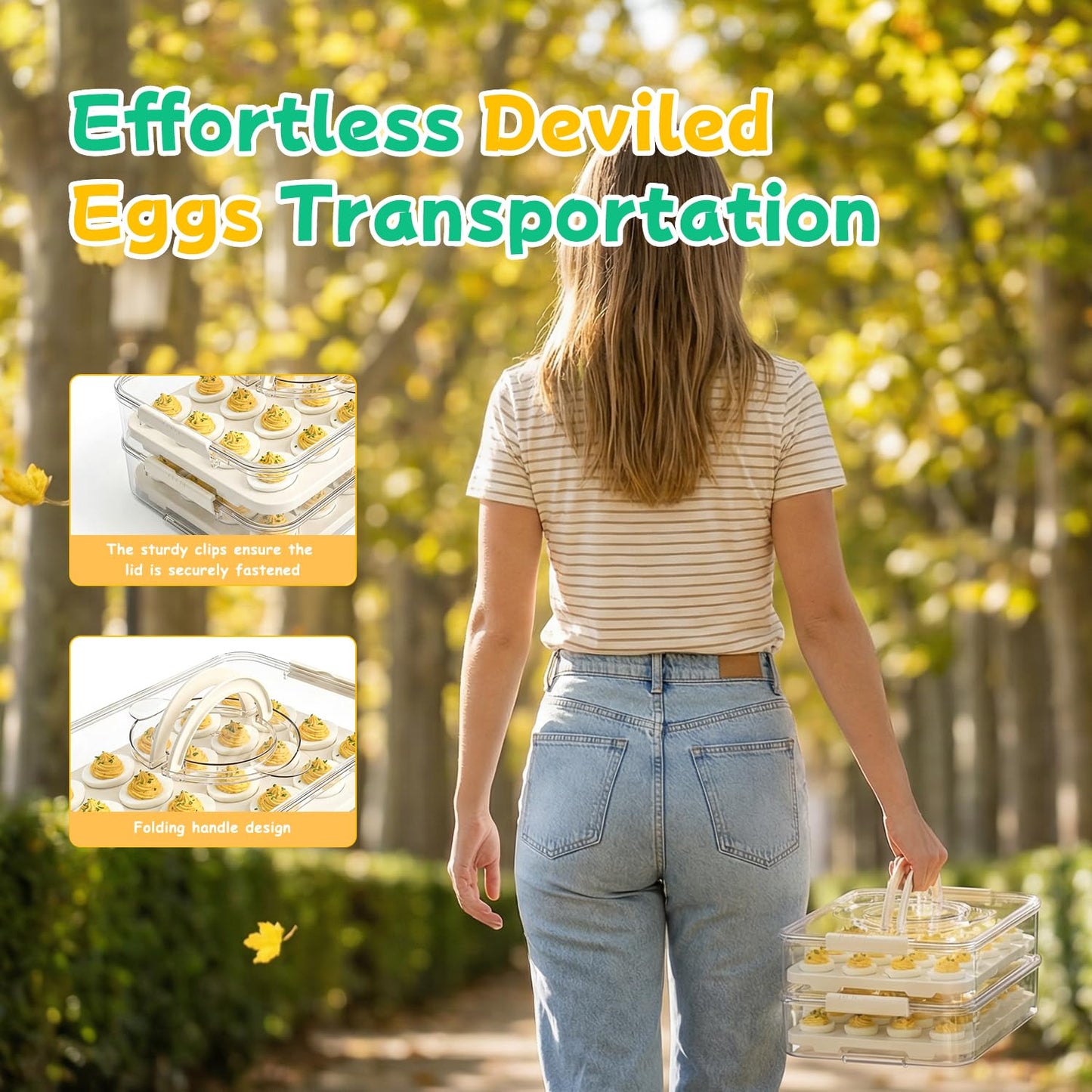 2 Pack Deviled Egg Containers with Lid, Durable Deviled Egg Platter, Fridge Portable Egg Tray with Lids for Party, Thickened Deviled Egg Carrier with Portable Insulated Bag & Piping Decorating Kit