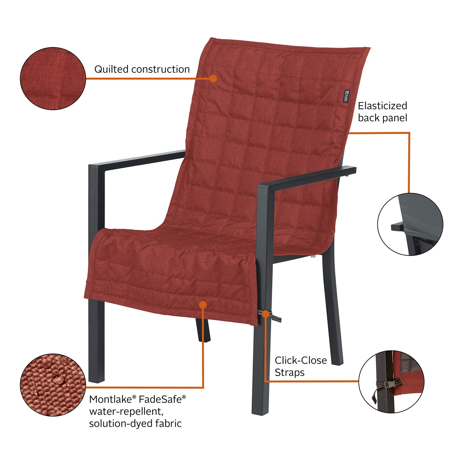 Classic Accessories Montlake FadeSafe Patio Chair Slip Cover, 45" x 20", Heather Henna