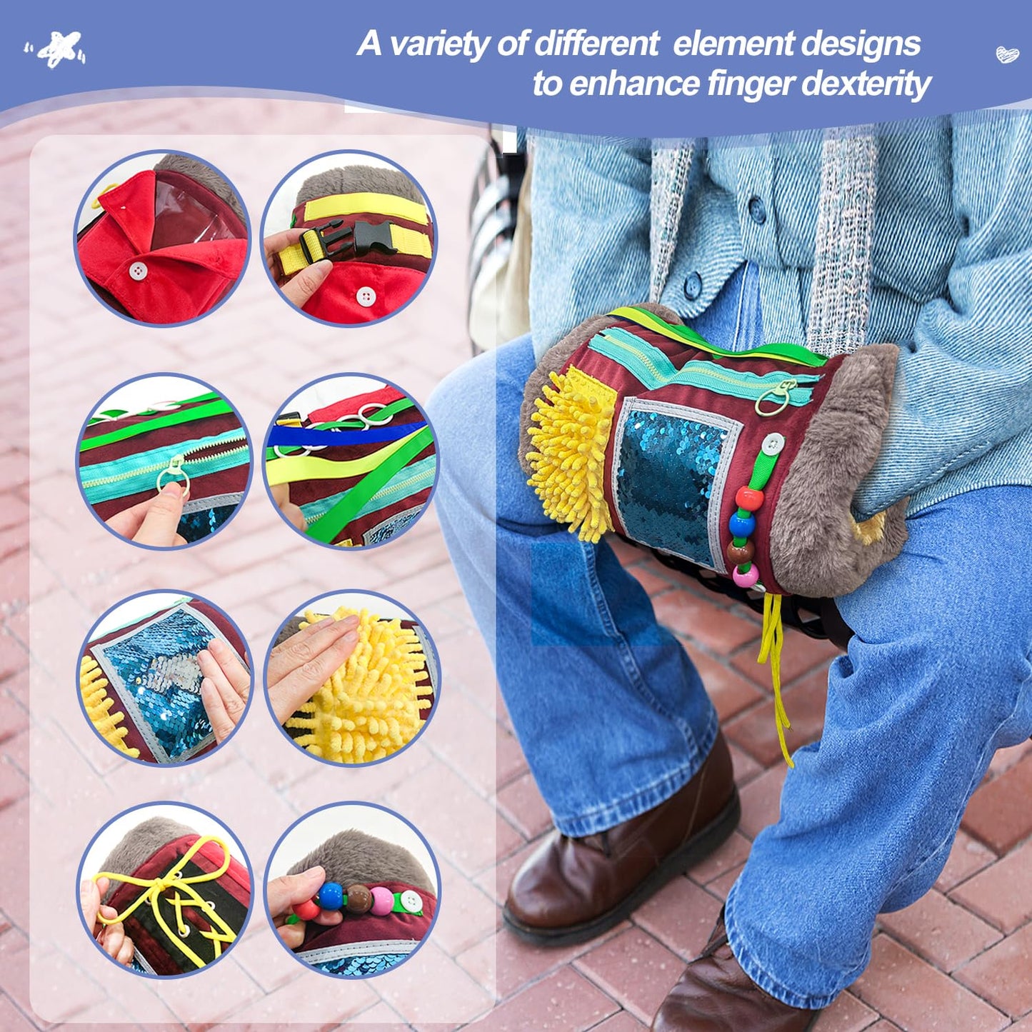 Fidget Muff Blanket for Elderly with Dementia, Fidget Blanket for Alzheimers Dementia Activities Products, Sensory Fidget Blanket, Anxiety Relief