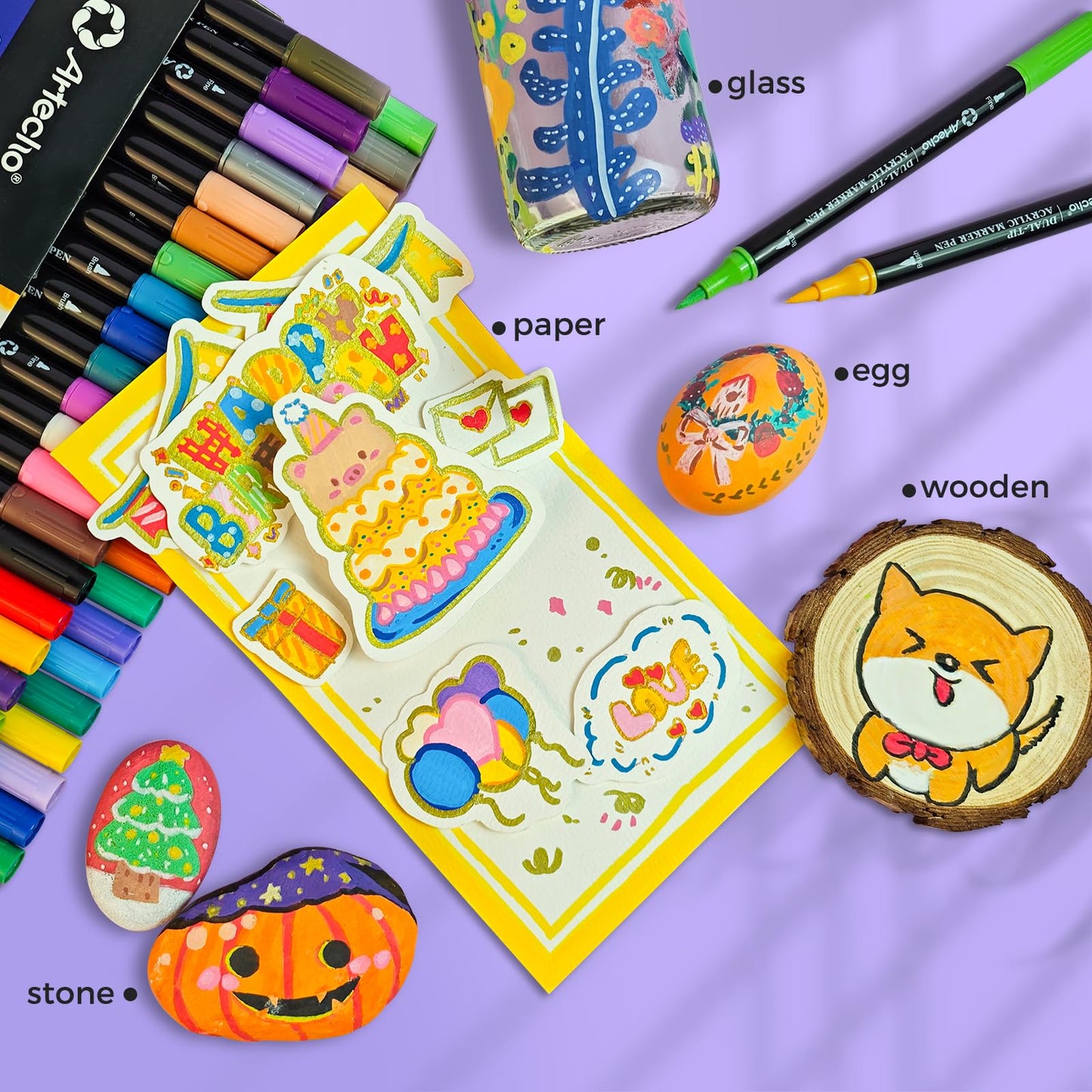 Artecho Acrylic Paint Pens 72 Colors, Dual Tip Acrylic Paint Markers with Brush Tip and Fine Tip for Rock Painting,Glass, Ceramic,leather,DIY Crafts DIY Crafts