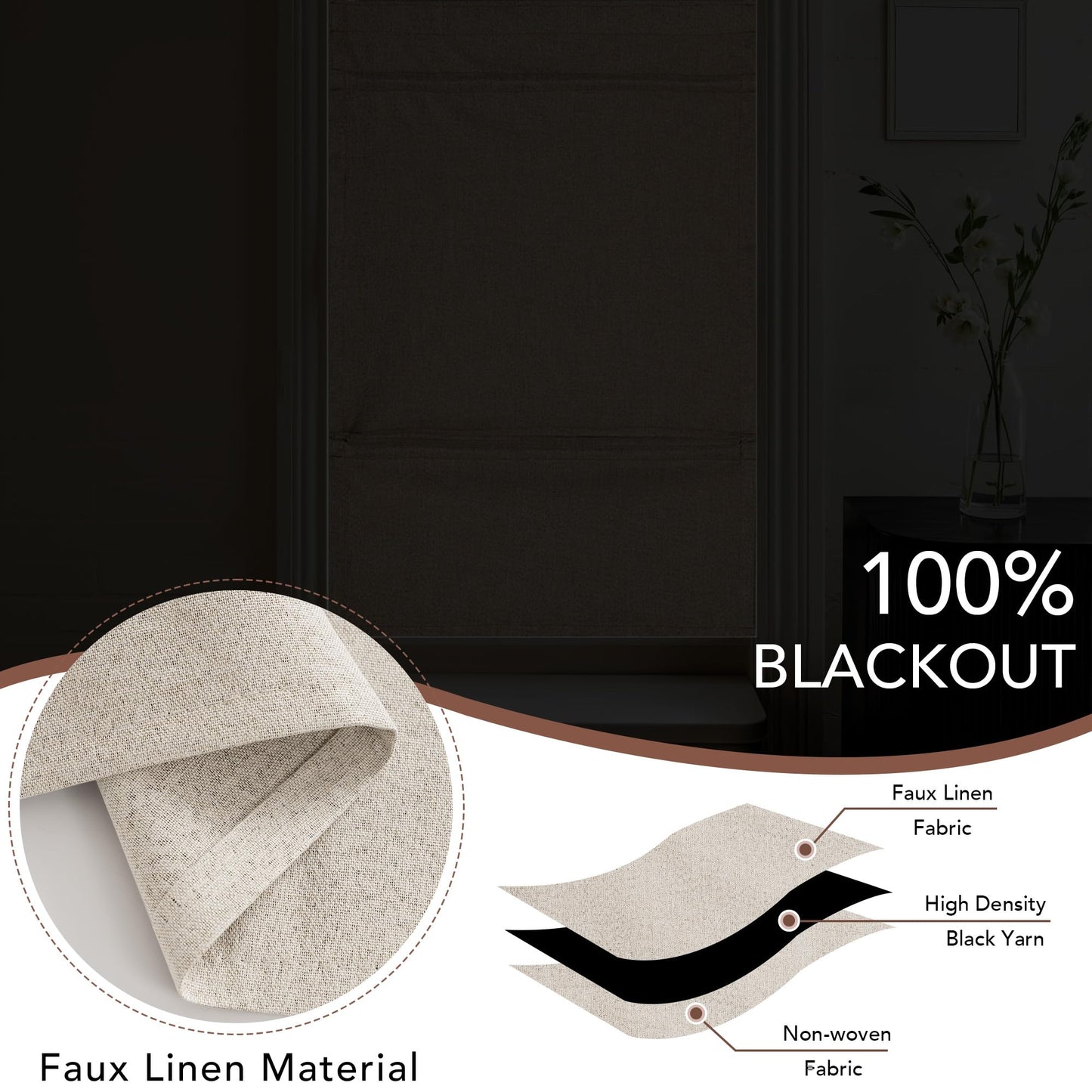 NICETOWN 100% Blackout Curtains for Window Cordless Blinds Temporary Shades No Drill Black Out Blinds for Window of Bedroom, Bathroom,Kitchen Office (Sand, 24 x 72 inch Long, 1 Panel)
