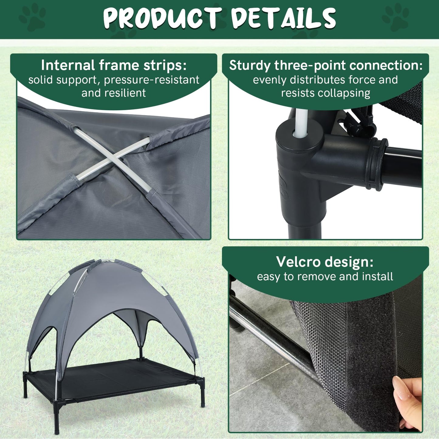 MYFULLY Elevated Dog Bed with Removable Sun Shade Canopy Portable Outdoor Pet Cot for Small and Medium Breeds, Waterproof Elevated Dog Bed for Camping, Backyard or Indoor Use