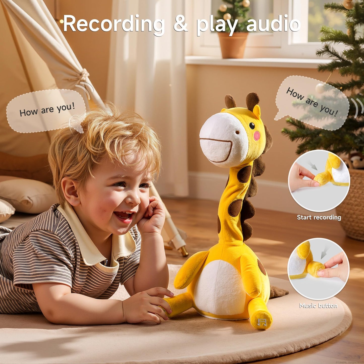 TUMAMA Dancing Talking Giraffe Toy, Mimicking Twisting Electronic Soft Plush Giraffe Toy with Record & Repeating What You Say, Singing Interactive Baby Toy for Boys Girls Kids Gifts