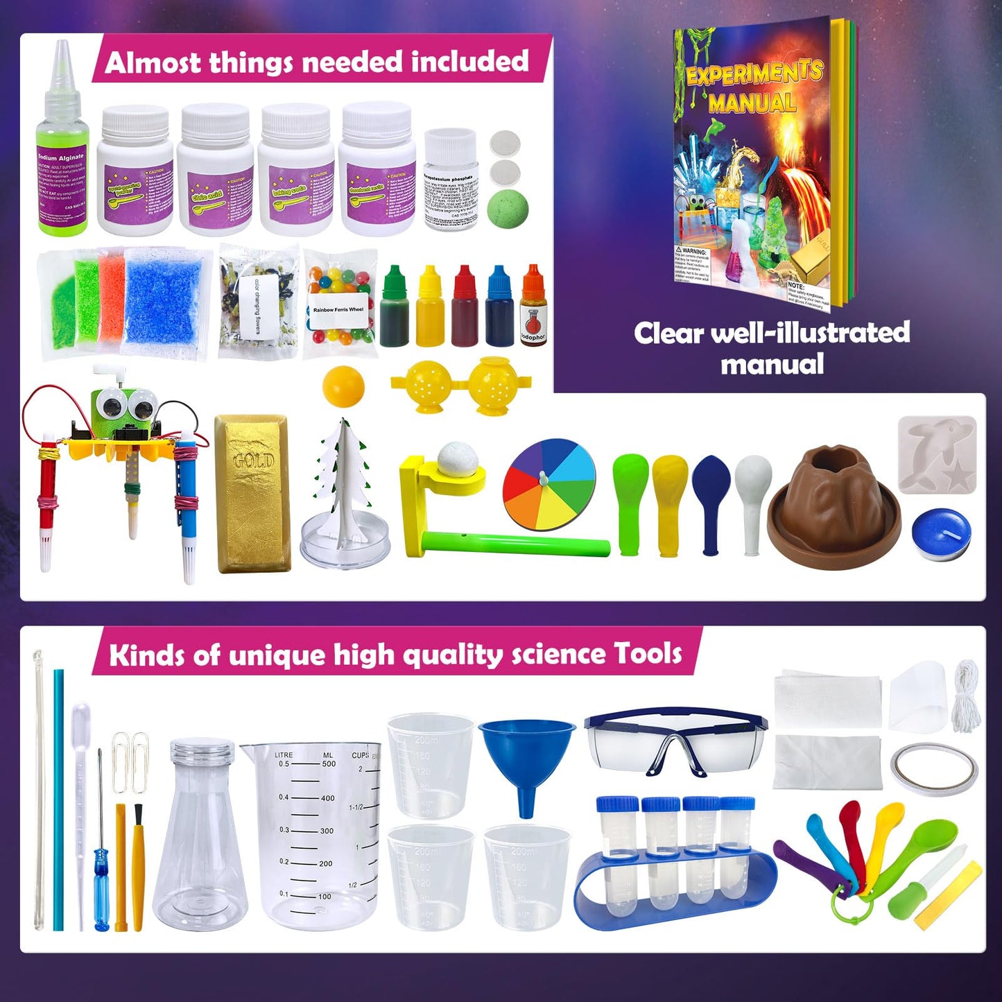 UNGLINGA 150 Experiments Science Kits for Kids, S.T.E.M Educational Toys for Boys Girls Birthday Gift Ideas, Volcano, Chemistry Set