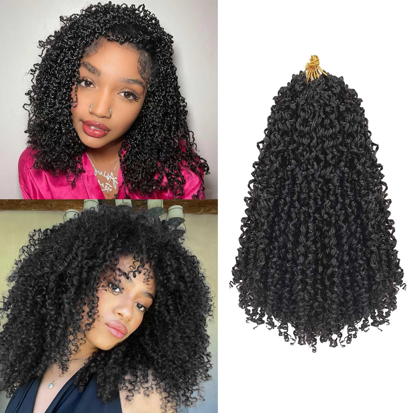FFDDear 12 Inch Pre-Looped Yanky twist crochet hair 8 Packs Fluffy Spring Mini Twis Crochet Hair Passion Twist with curly crochet hair Natural Black Braids Hair for women extension(12 Inch, 1B)
