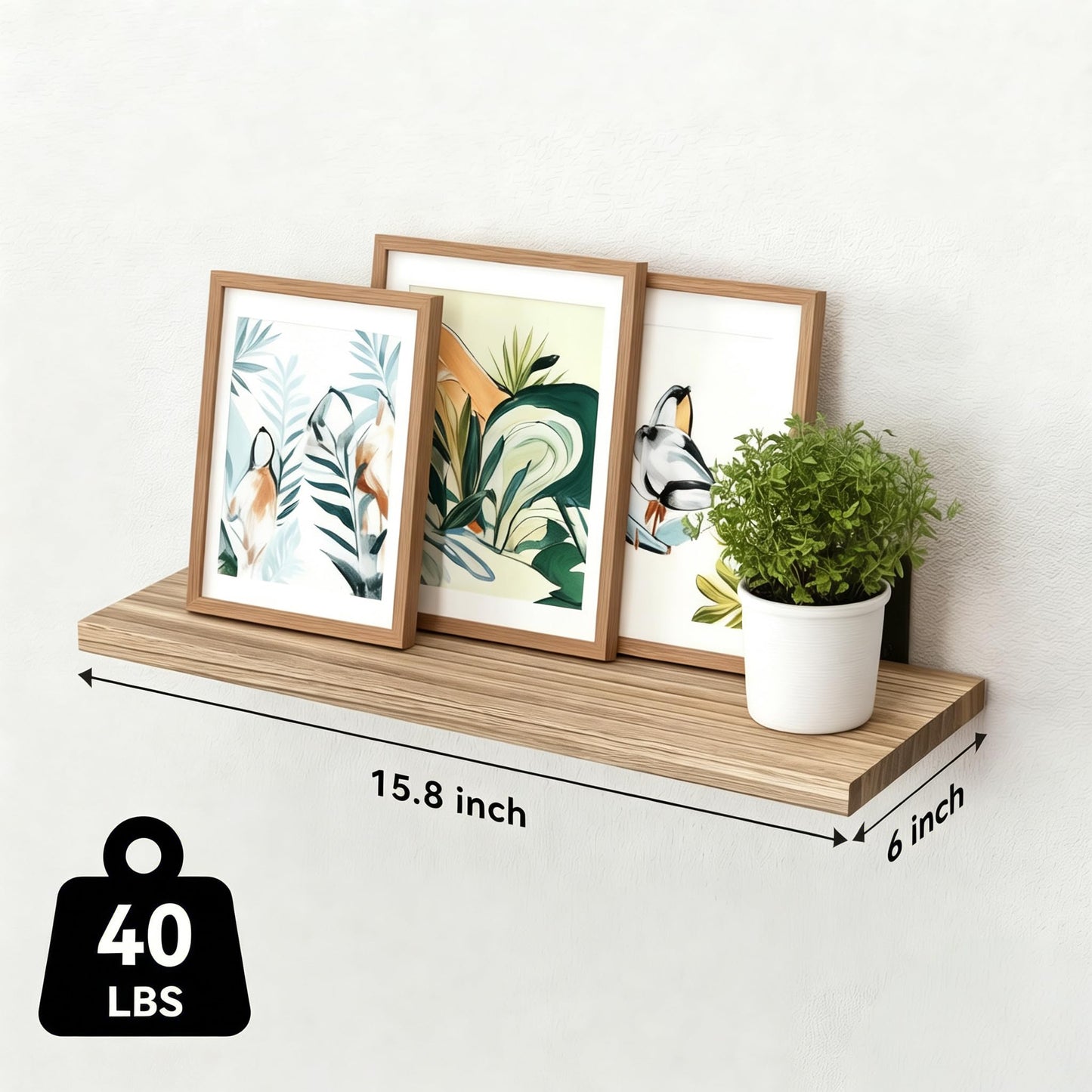Wood Floating Shelves Set of 6, Shelves for Wall Decor, Farmhouse Shelf for Bedroom, Bathroom Storage Shelves, Book Shelves for Living Room - Rustic Brown