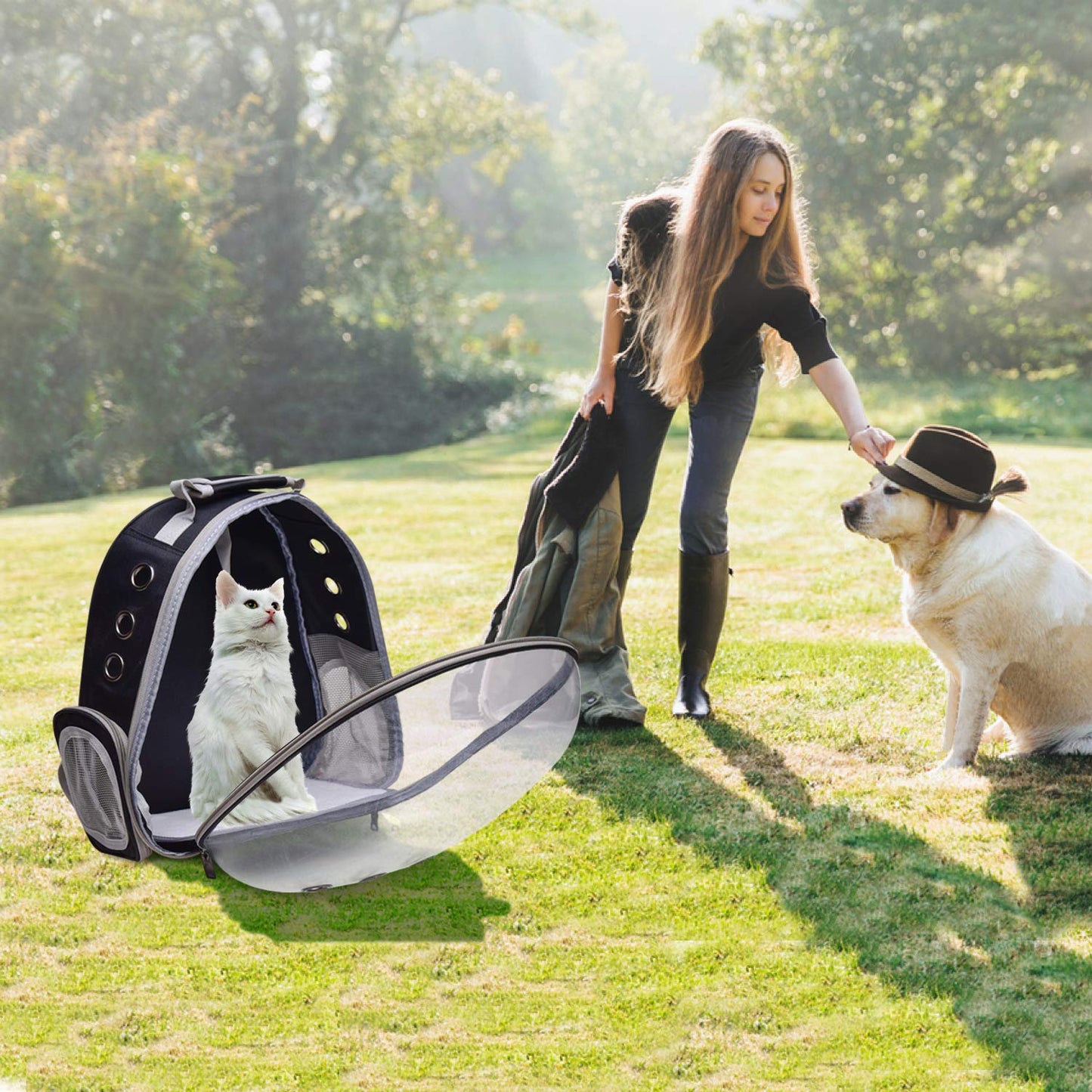 Henkelion Dog Carrier Backpack Front Pack, Pet Carrier Back Pack for Small Medium Cat Puppy Doggie, Dog Body Carrying Bag Travel Space Capsule Knapsack - Black
