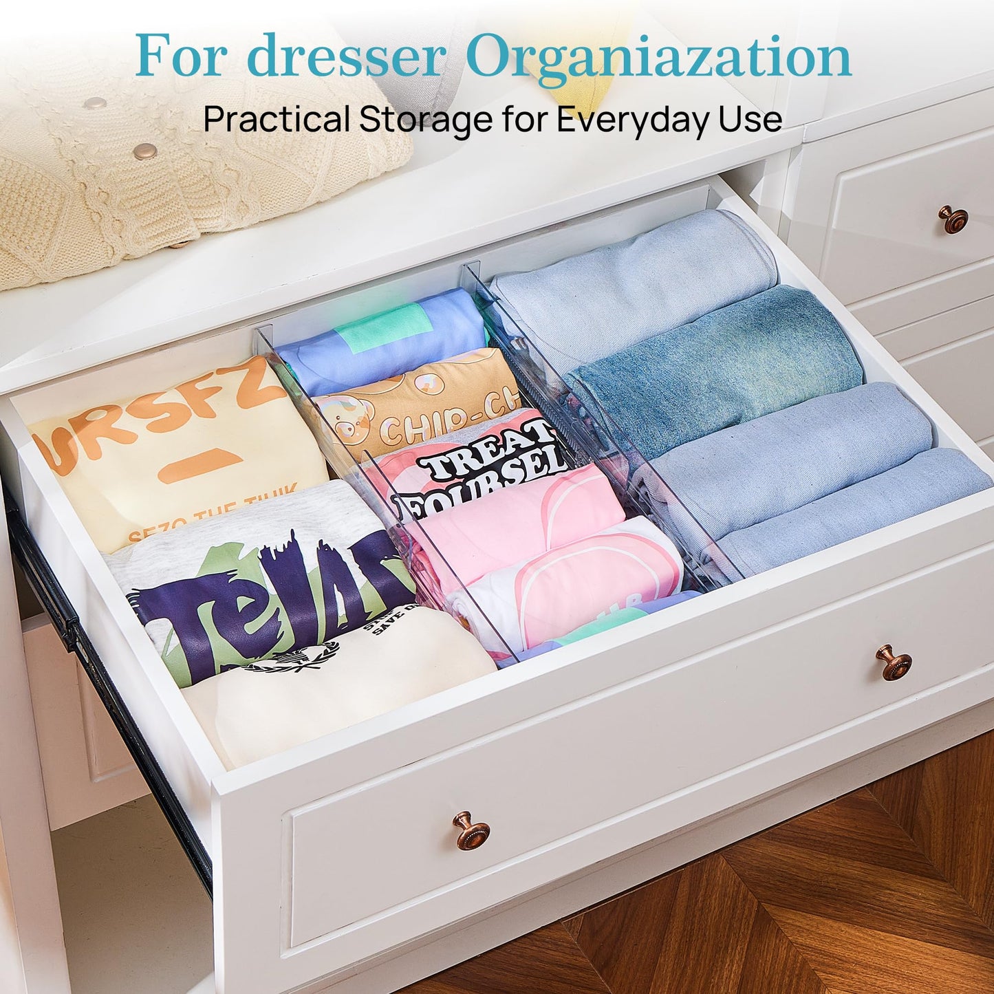 Vtopmart 8 Pack Drawer Dividers for Clothes, Adjustable 4" High Expandable from 10.2"-16.5" Dresser Drawer Organizer, Clear Plastic Dresser Organizer for Baby Clothes, Underwear, Socks