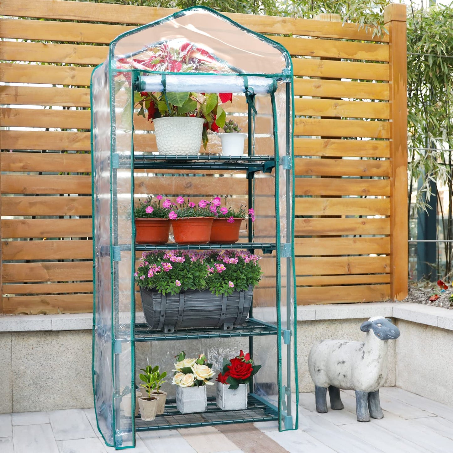 #G303A00-US Solution4Patio 4-Tier Garden Mini Greenhouse Portable for Indoor/Outdoor, Pequeño invernadero, Transparent PVC Thick Cover, Heavy Duty Frame, Double Zipper, 27 in. W x 19 in. D x 63 in. H