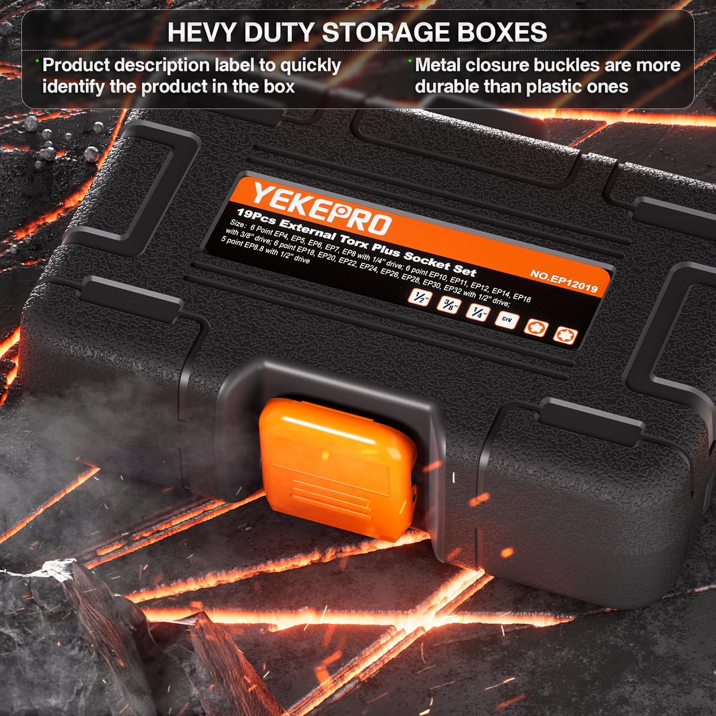 YEKEPRO External Torx Plus 19pc Socket Set, 6 Point EP Socket with 1/2'' 3/8'' 1/4'' Drive EP4 EP5 EP6 EP7 EP8 EP10 EP11 EP12 EP14 EP16 EP18 EP20 EP22 EP24 EP26 EP28 EP30 EP32