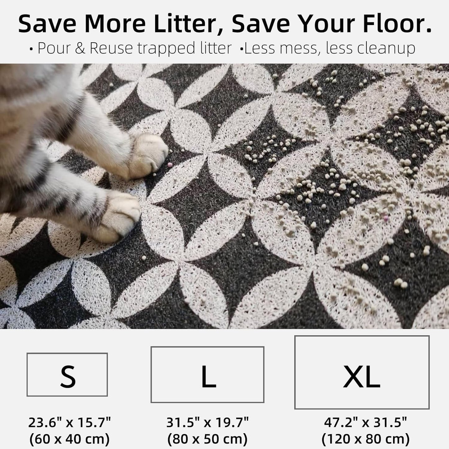 Cat Litter Mat - Extra Large Waterproof Mat with Deep Grids | Non-Slip Scatter Control for Litter Box | Durable PVC Mesh, Soft on Paws | Traps Litter & Reduces Mess (XX-Large)