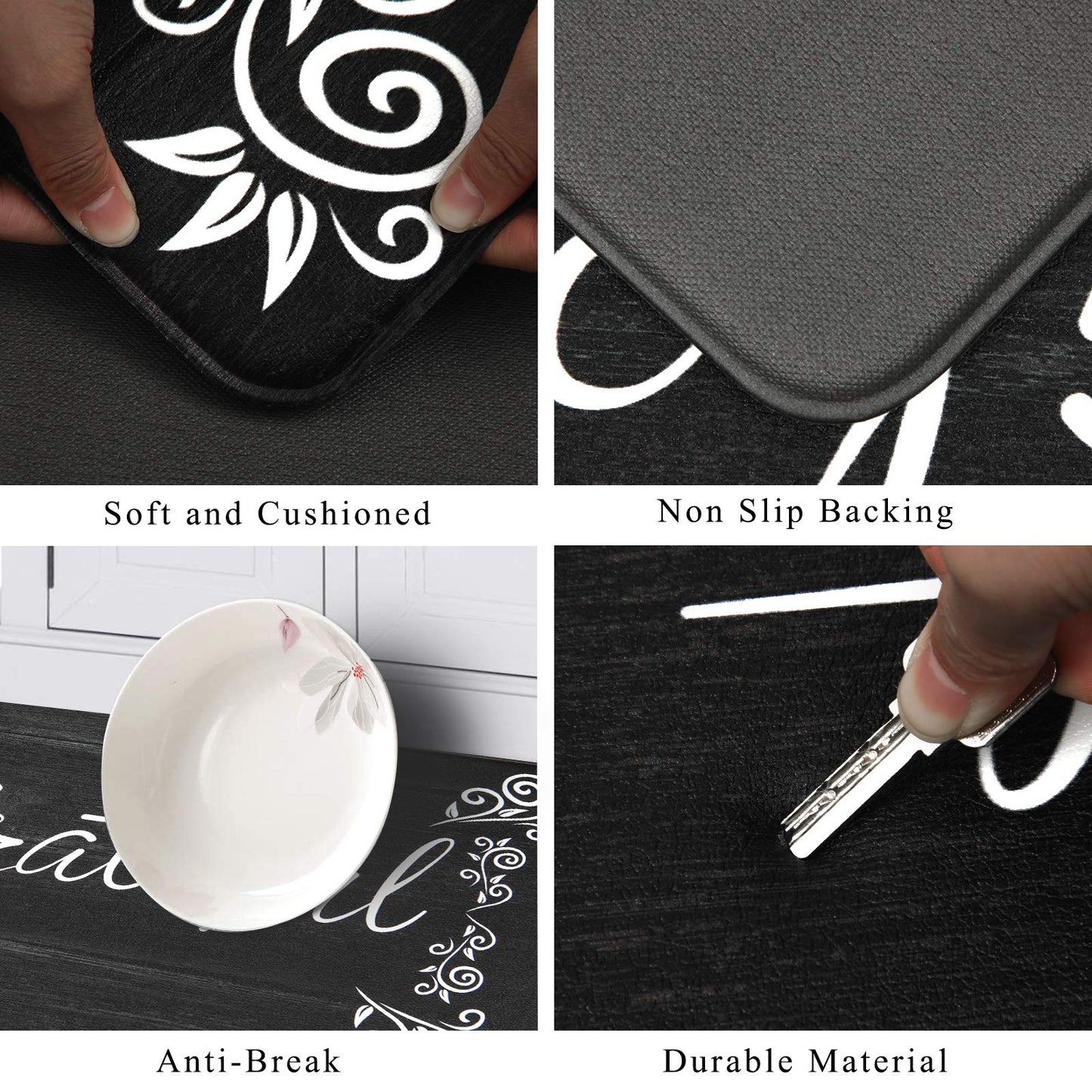 HEBE Kitchen Mats for Floor Anti Fatigue Mat, Cushioned Kitchen Rug, Non Skid Waterproof Comfort Standing Mat, Heavy Duty Kitchen Mat Set for Home,Office,Sink,Laundry,Desk, 17.3"x28"+17.3"x48"