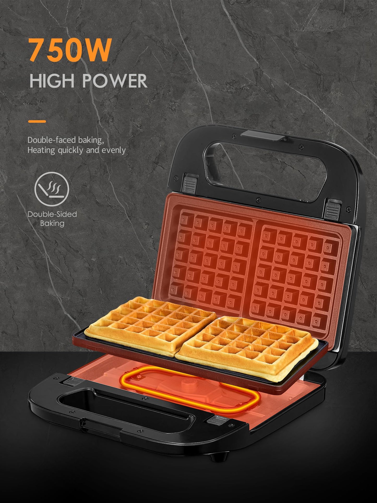 Reemix 3-in-1 Waffle, Grill & Sandwich Maker, Panini Press Grill and Waffle Iron Set with Removable Non-Stick Plates, Perfect for Cooking Grilled Cheese, Tuna Melts, Burgers, Steaks and Snacks, Black