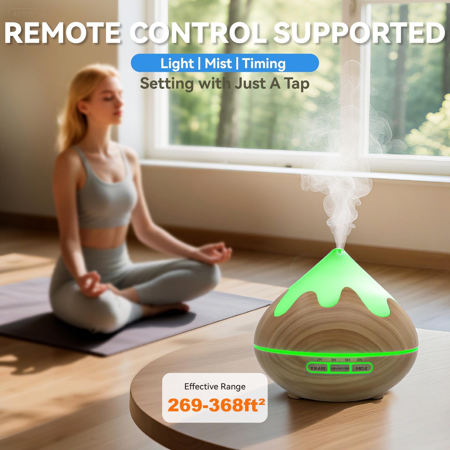 GLOXA 500ML Essential Oil Diffuser, Aromatherapy Diffuser with Remote Control, Multifunctional Air Diffusers Humidifier for Home Office Room, Fragrance Aroma Diffuser with 7 Color LED & 2 Mist Mode