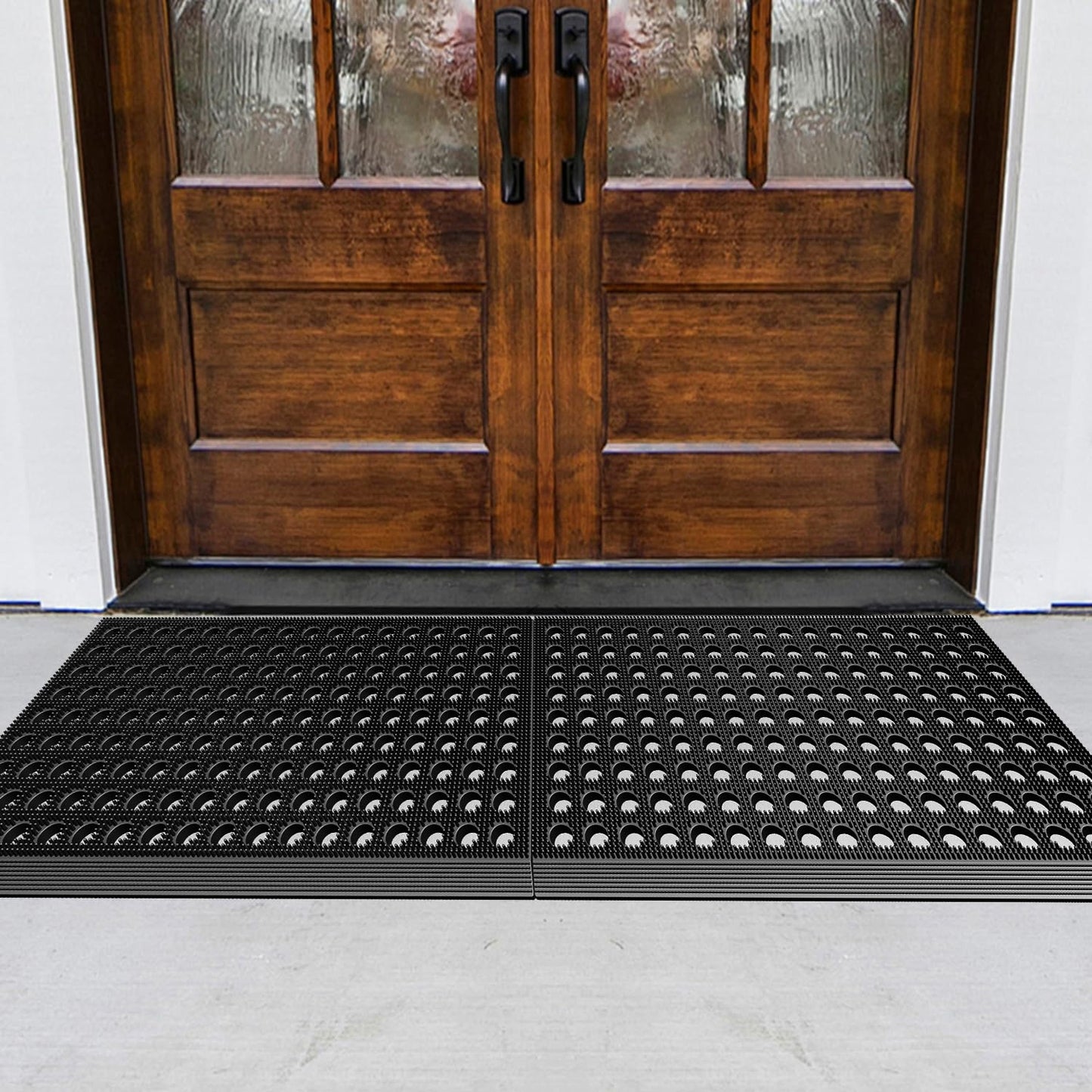 Mibao Front Door Mat, Heavy Duty All Weather Dirt Trapping Waterproof Non-Slip Drainage Welcome Entrance Doormats, Mud Mat for Garage Home Pool Entry Commercial, 29.5" x 17", Black
