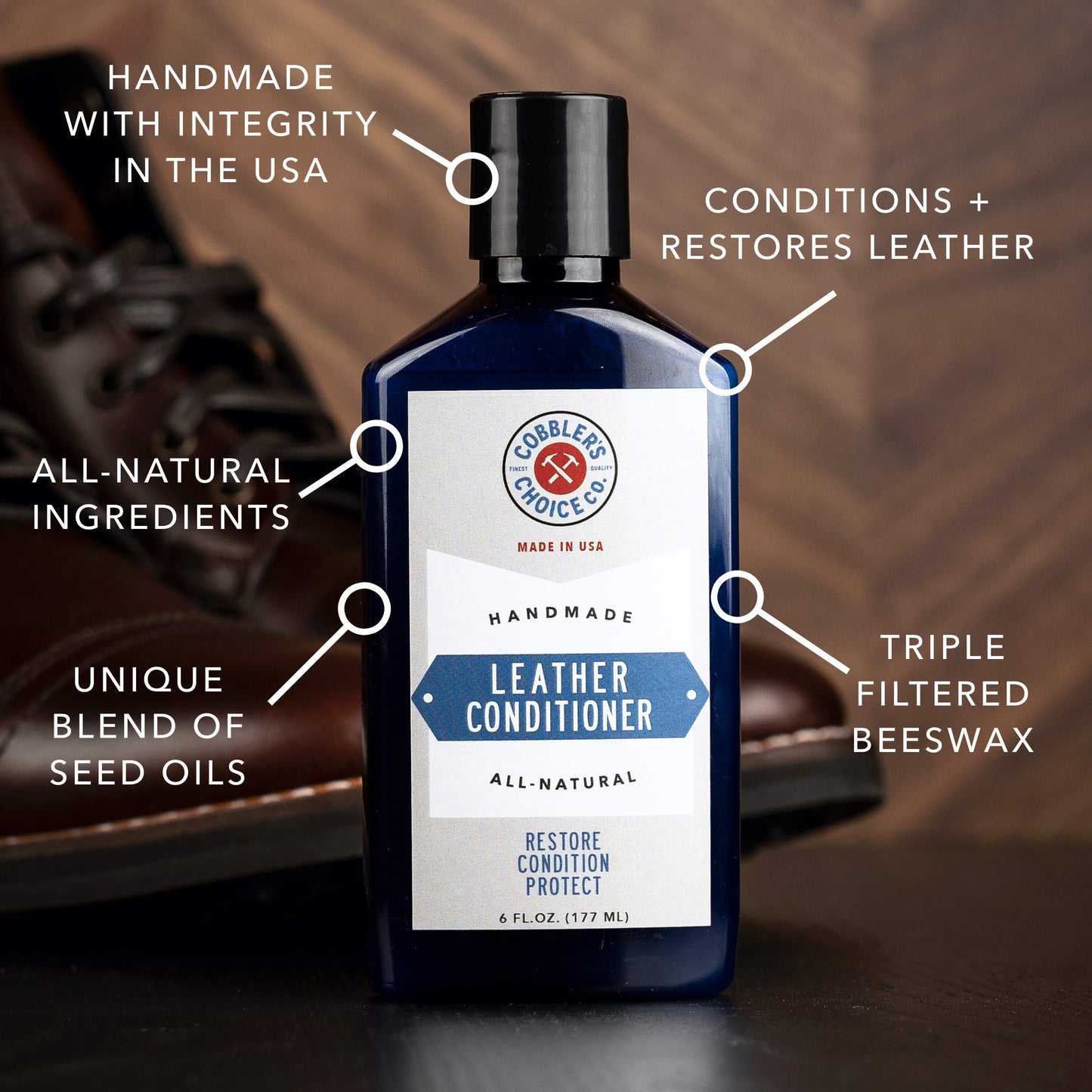 All-Natural Leather Conditioner - Leather Restorer - Safely Conditions and Restores Leather (6oz (177 ML))