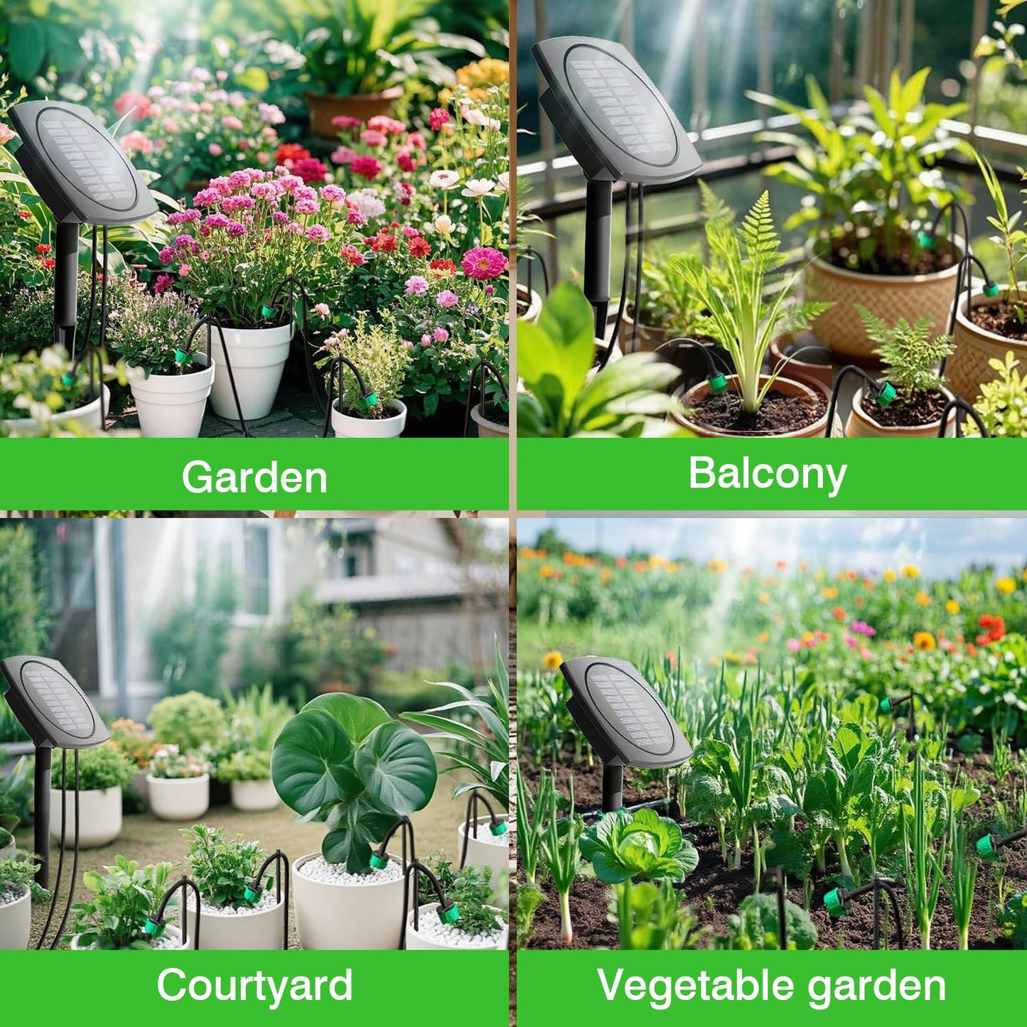 Solar Drip Irrigation System, Auto Watering Kit for 10 Pots, Solar-Powered Plant Watering, 12 Timer Modes, Automatic Garden Watering System for Greenhouse, Balcony & Patio Irrigation System