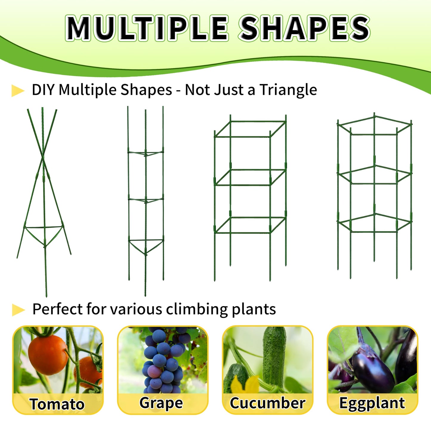 6-Pack 63-Inch Adjustable Tomato Cages, Heavy-Duty Metal Plant Support Trellis for Garden and Pots, DIY Tomato Stakes, Height Adjustable 16 to 378 Inches