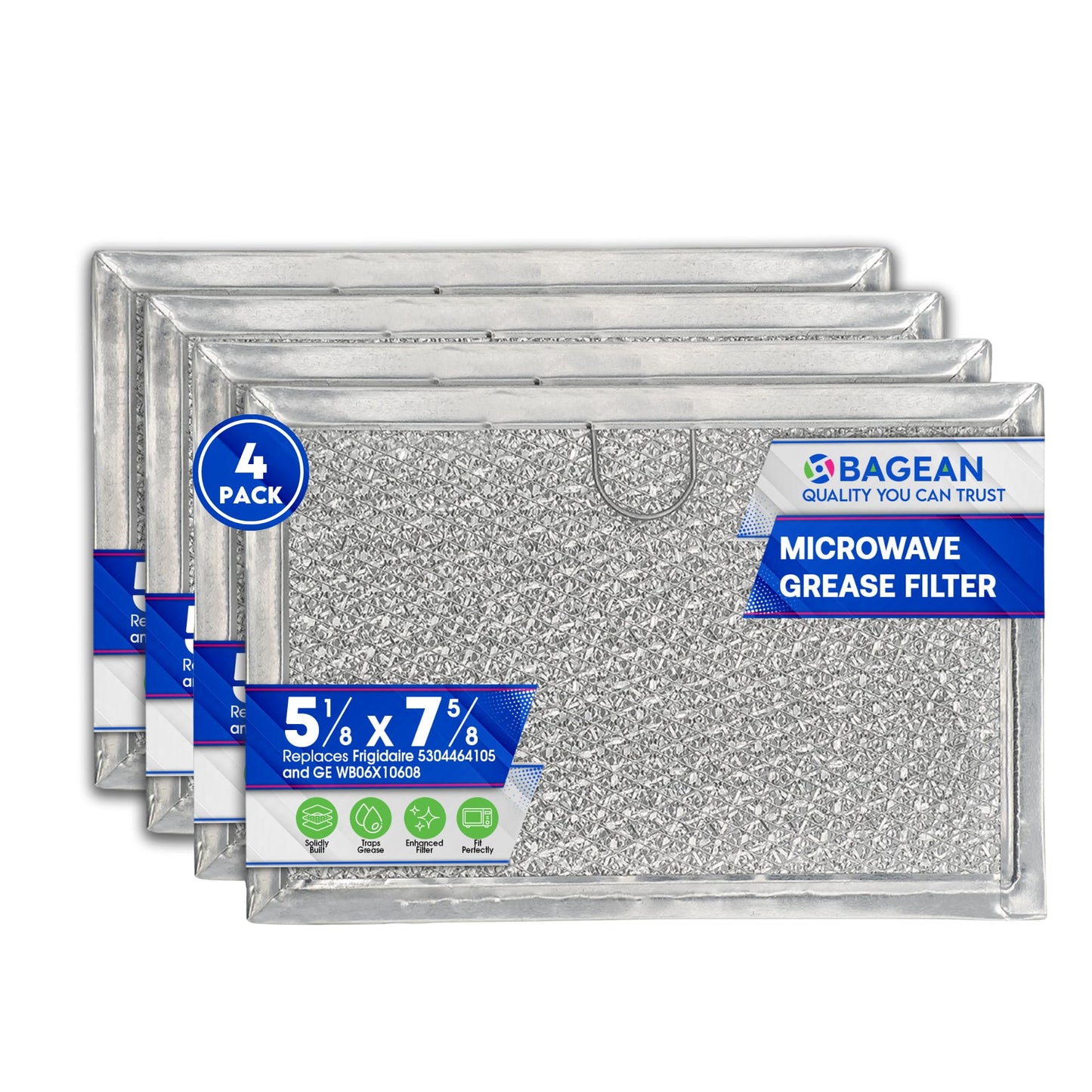 Bagean Microwave Filter Replacement 5.12” x 7.64” Aluminum Mesh Screen Grease Filter - 4 Pack Fits Frigidaire 5304464105 WB06X10608 GE Microwave Filter