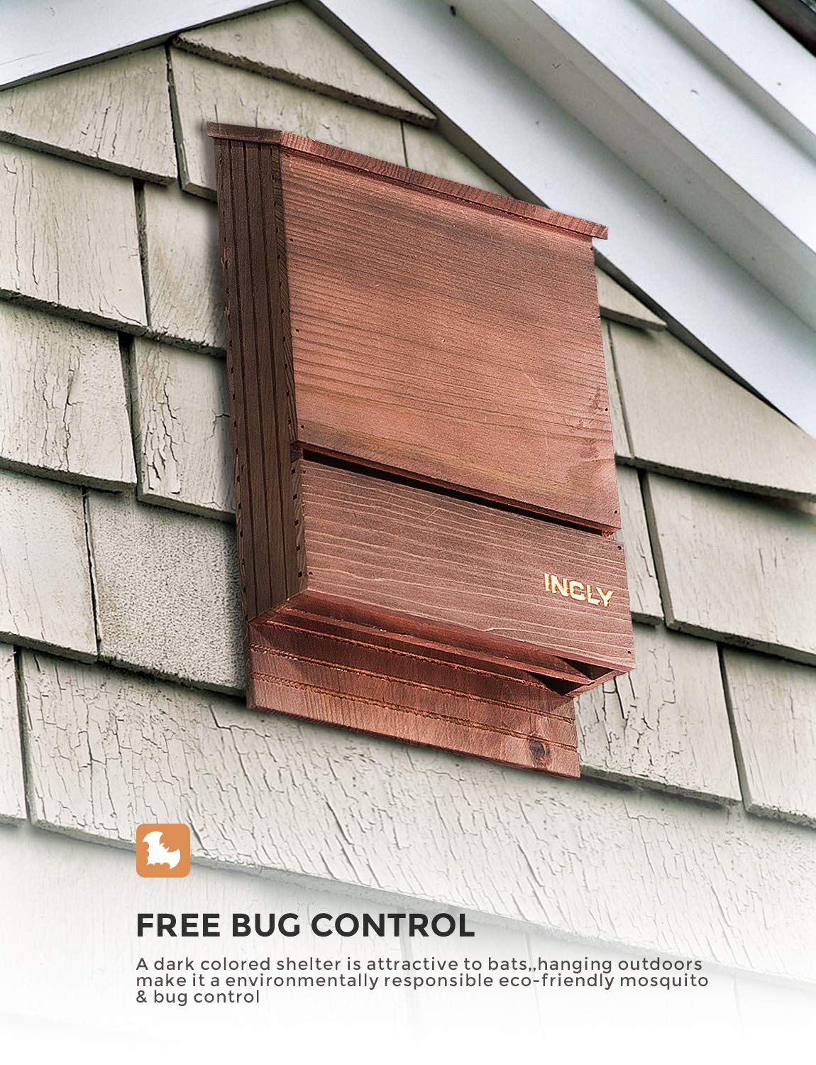 INCLY Bat House,15"x9.2"x3.2" Outdoor Bat Shelter Box kit,Double Chamber Dark Natural Cedar Wood,Weather Resistant,Pre-Finished Easy to Install