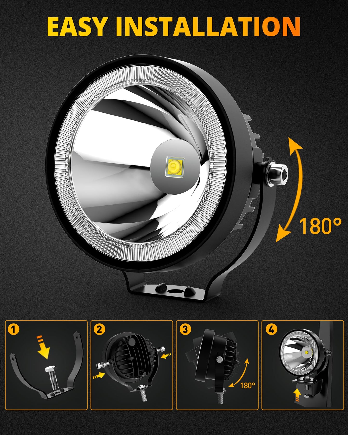 NAOEVO 4 Inch Round LED Pod Lights, 60W 6000LM LED Fog/Driving/off Road Lights, Work Lights for Truck ATV UTV Boat Motorcycle, DC 12V-24V, 2-Pack (White)