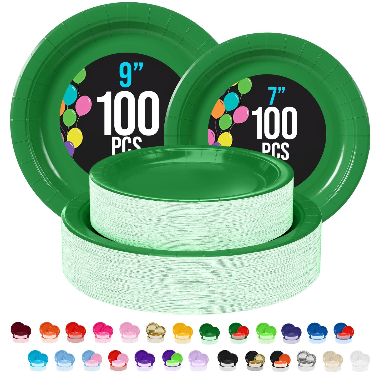 Exquisite Emerald Green Paper Plates 200 Pack - 7" Emerald Paper Plates & 9" Emerald Paper Plates - Disposable Plates, Bulk Paper Plates