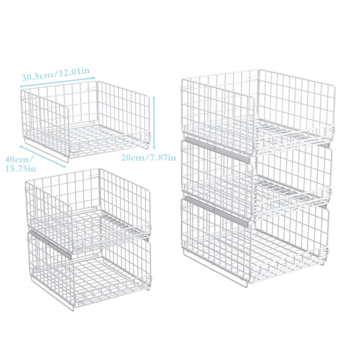 UMDONX 3 Pack Pull out Closet Storage Organizer Drawer Stackable Clothes Bins, Wardrobe Clothing Basket Rack Cupboard Cabinet Wire Shelf, Durable Metal White, Load 50LBS