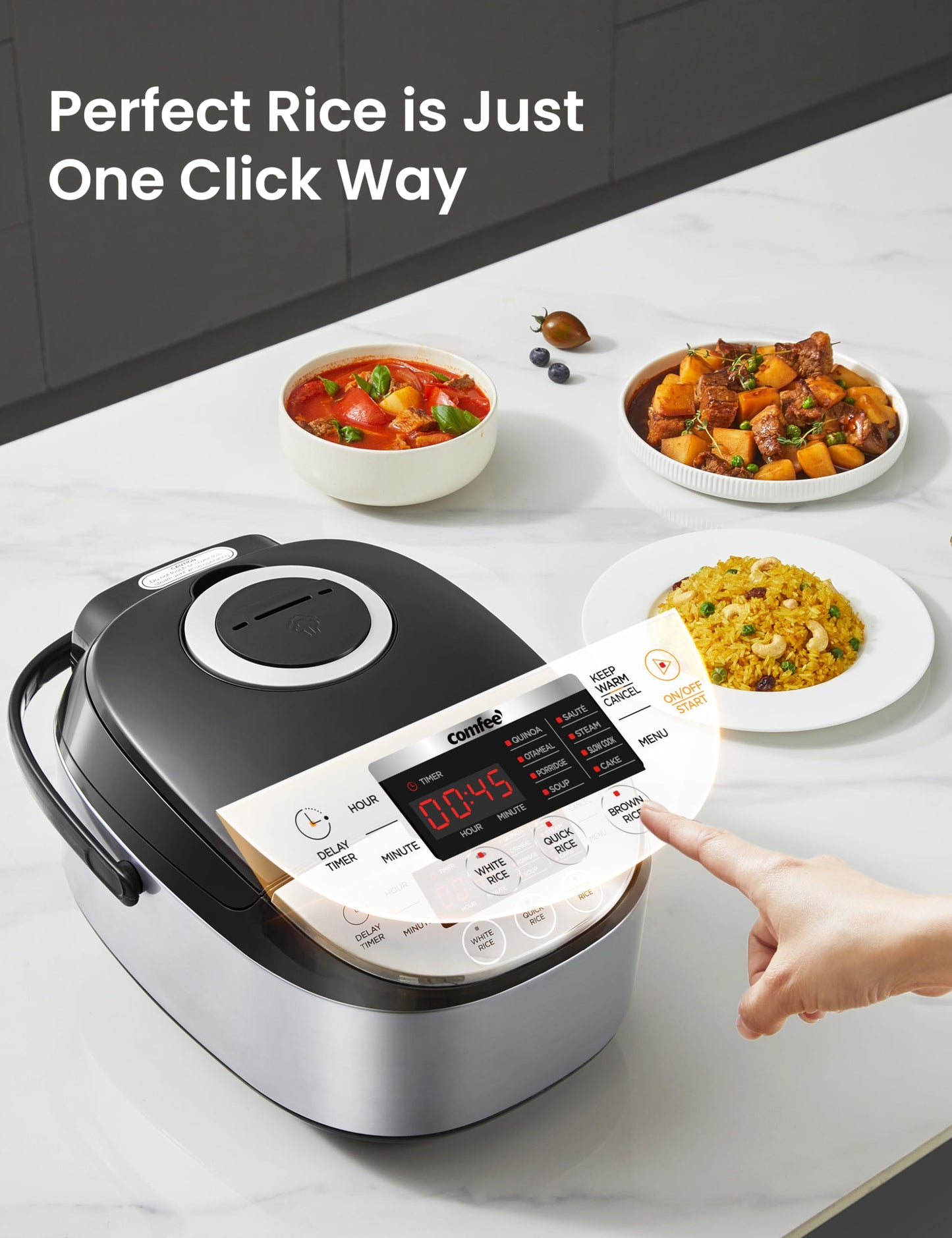 COMFEE' Rice Cooker 6 Cups Uncooked, Portable Non-Stick Rice Maker, Japanese Rice Cooker with Fuzzy Logic Technology, 24-Hour Timer Delay, 11 Presets, Black