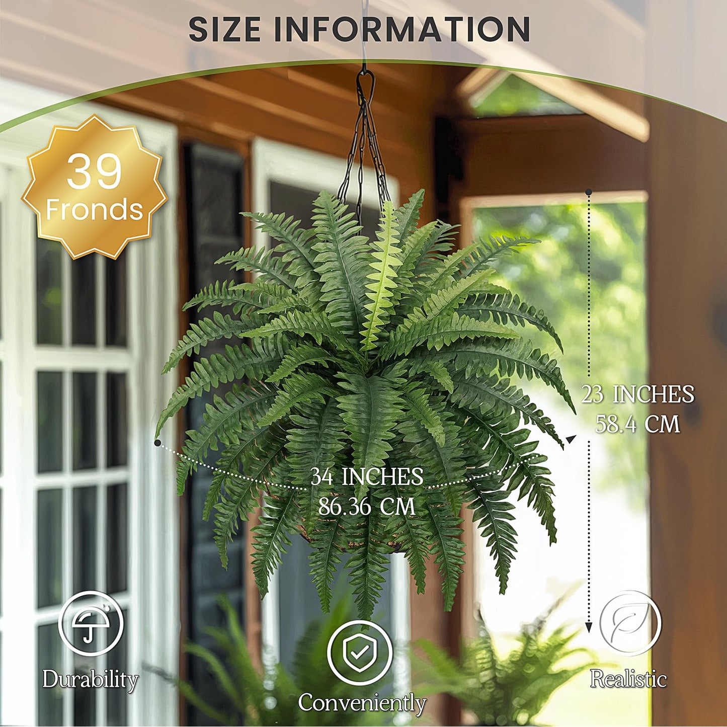 FOREST PRINCE Artificial Ferns, Set of 2 Bouquets 34" Fake Ferns with 39 Fronds for Decoraction Outdoors Garden Home