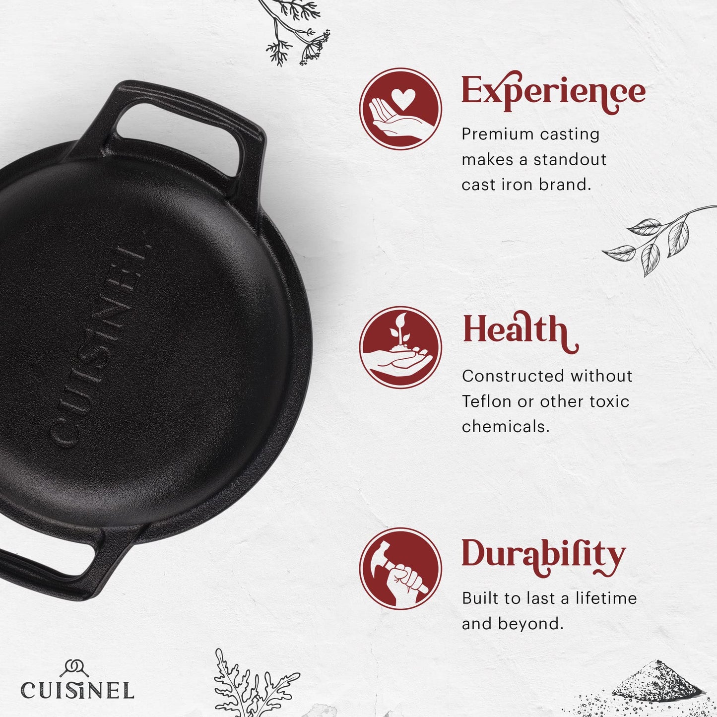 Cast Iron Dutch Oven - 3-Quart Deep Pot - Pre-Seasoned 2-in-1 Multi-Cooker - Combo Lid Doubles as 8"-inch Skillet Frying Pan + Silicone Handle Covers + Scraper/Cleaner - Great Set for Baking Bread