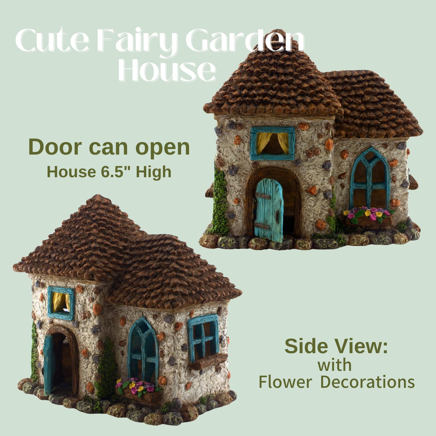 PRETMANNS Fairy Garden House Kit – Complete with Accessories for an Outdoor or Indoor Miniature Garden, Figurines with a Frog and Snail Sign - House 6.5” High with Door That Opens – 4 Pieces