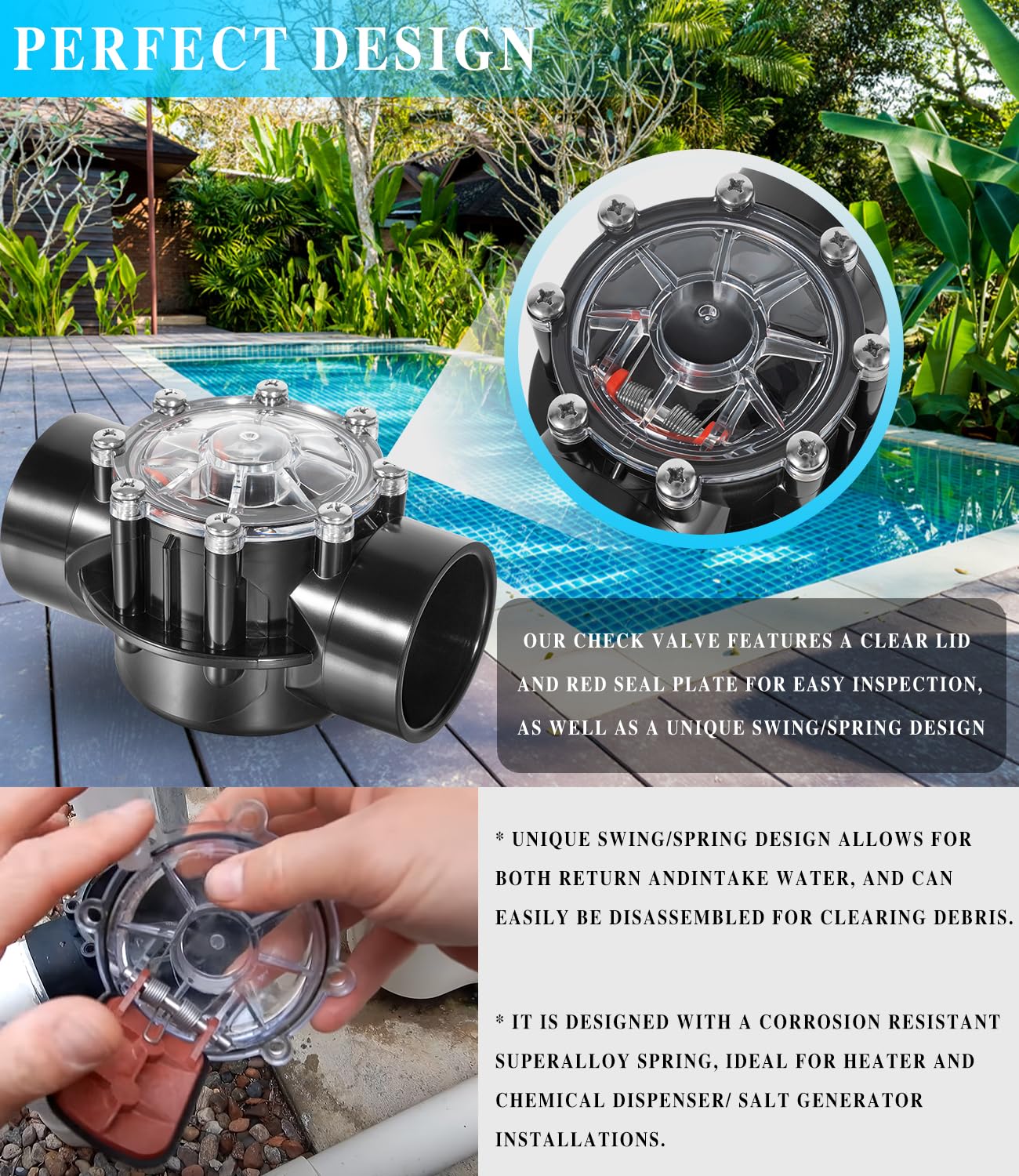 Replacement for Jandy 7305 Check Valve 180 Degree 2 Inch to 2.5 Inch Check Valve Compatible with Straight Through Flow Fit for Pools and Spas