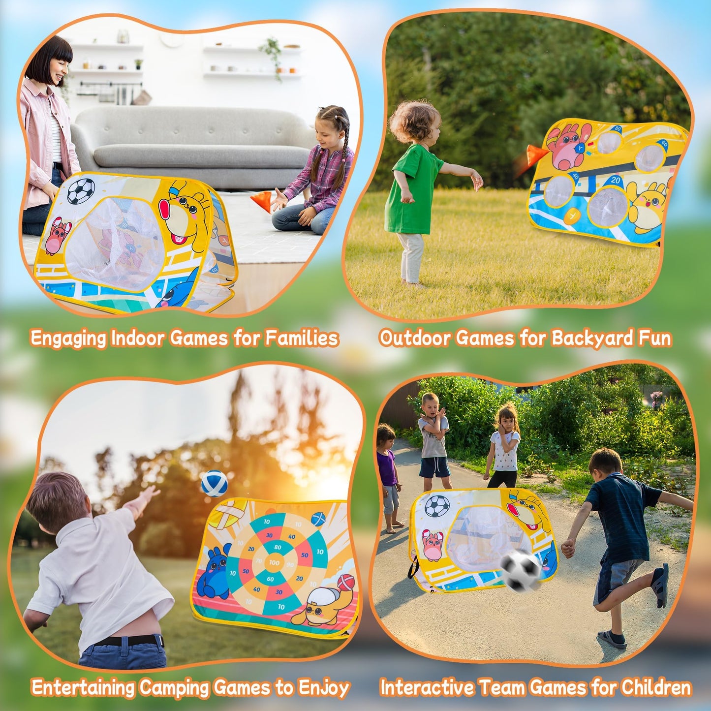 Giant 3-in-1 Bean Bag Toss Game for Kids, Toddler Toys Soccer Goal Board, Dartboard, Outdoor Outside Carnival Combo Set for Backyard Beach Lawn Party Fun, Birthday for Boys Girls 1-3 2-4 4-8