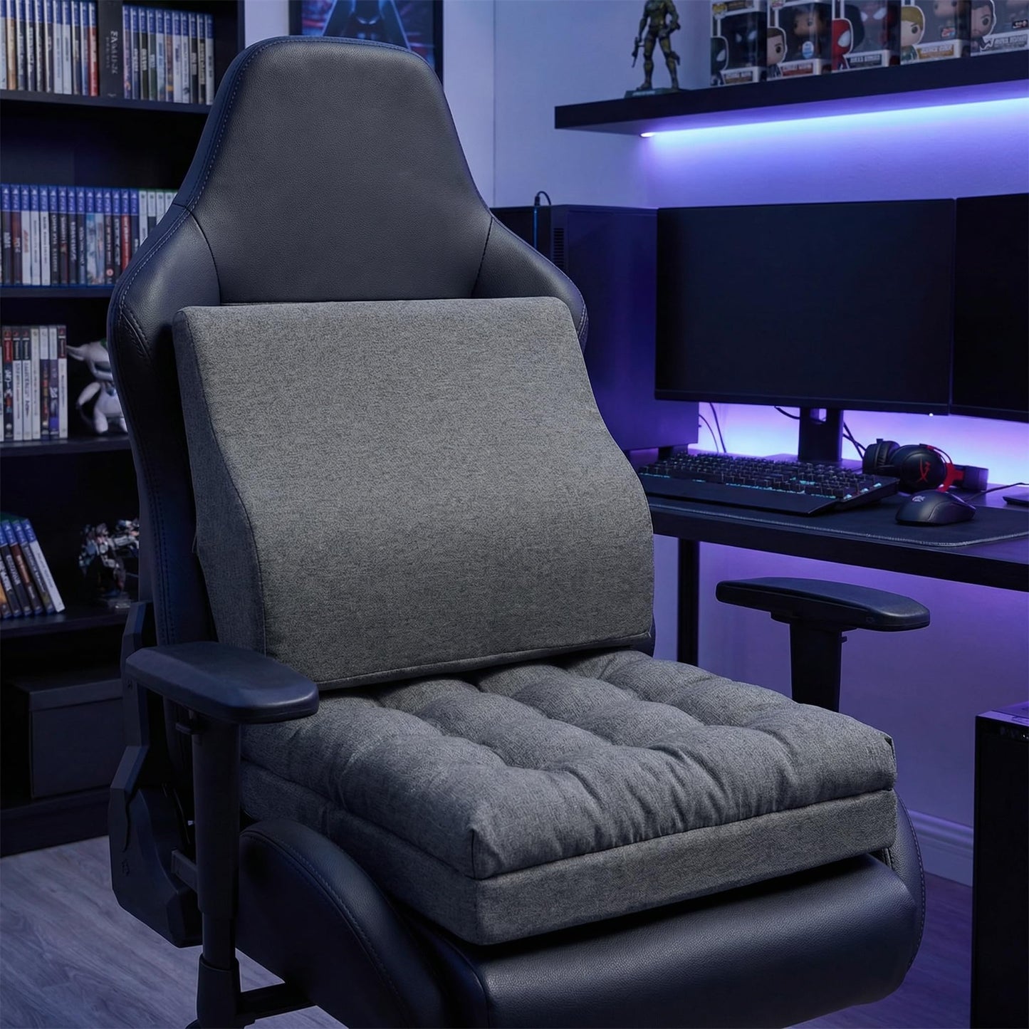 baibu Large Memory Foam Recliner Cushions with Lumbar Support Pillow for Elderly, 20x20x5 Inch Thick Dual-Layer Patent Design Non-Slip Recliner Seat Cushion for Reduce Hip & Lumbar Pain, Dark Grey