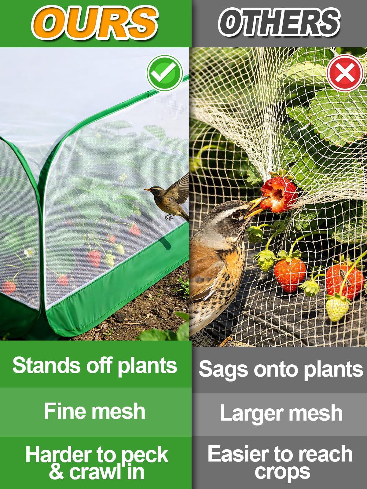 Upgraded Garden Netting - 3.3 × 3.3 × 1.65 FT Plant Covers Net for Square Raised Garden Bed, Ultra Fine Garden Mesh Netting Protection from Bird Pest Barrier Net Row Cover for Plant Fruit Vegetable