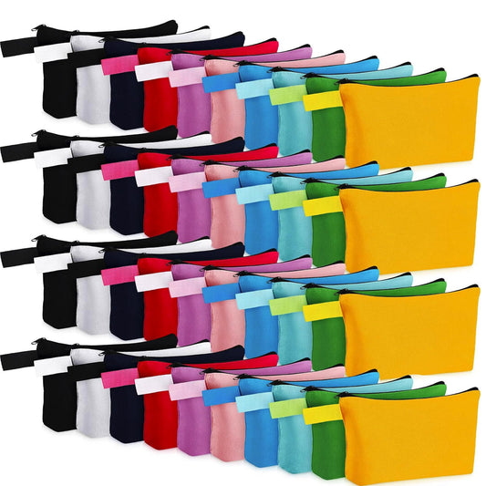 40 Pcs Canvas Makeup Bags Travel Cosmetic Pouch with Zipper Portable Multi Purpose Blank Small Traveling Zippered Organizer for Women Purse Toiletry Pencil Bag,10 Colors,7.4 x 5.1 x 1.7 Inch