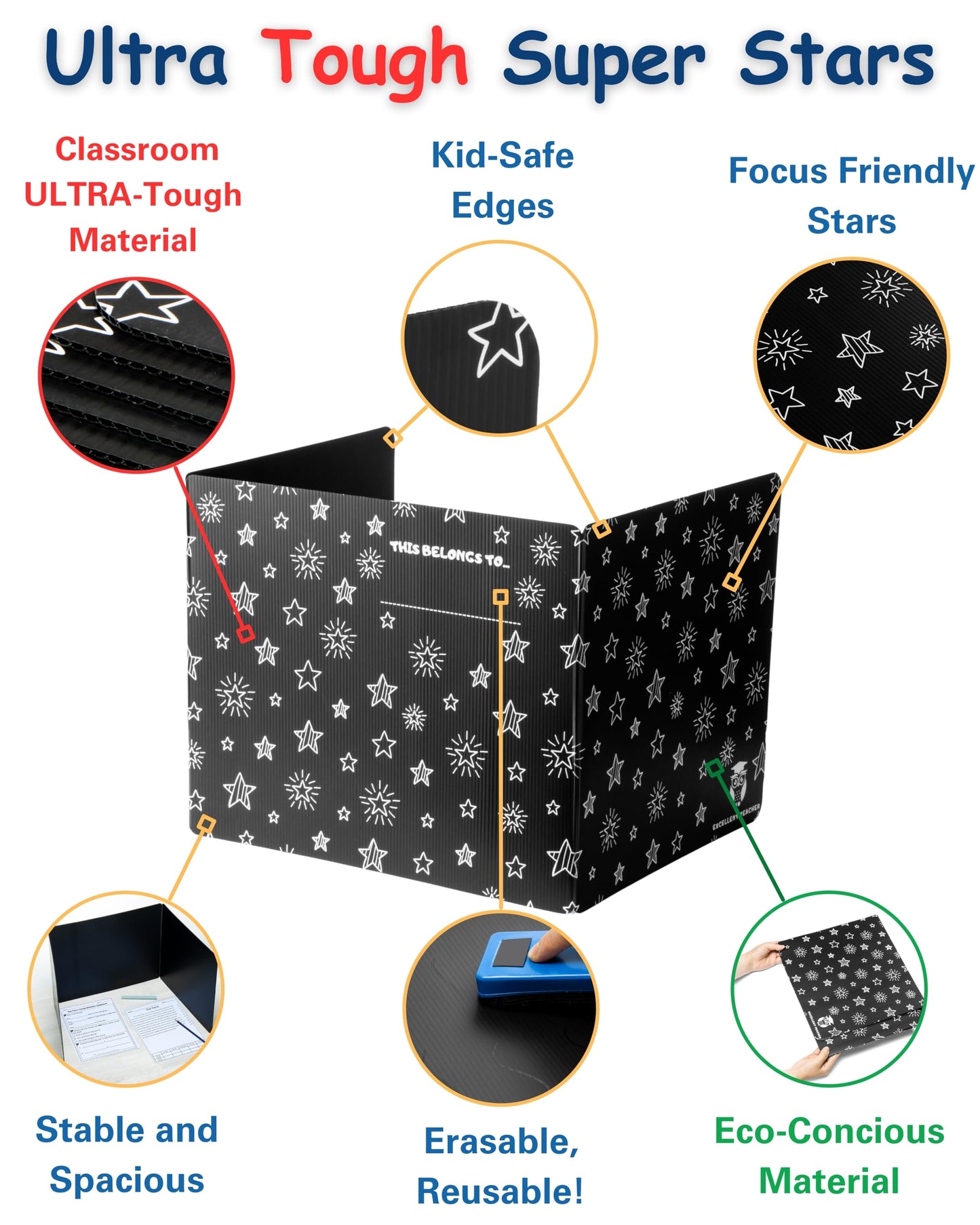25 Plastic Privacy Folders for Students — Durable — Black Desk Dividers for Students, Easy-Store Privacy Shields for Student Desks, Testing Dividers for Classroom, Test Divider for Student Desks