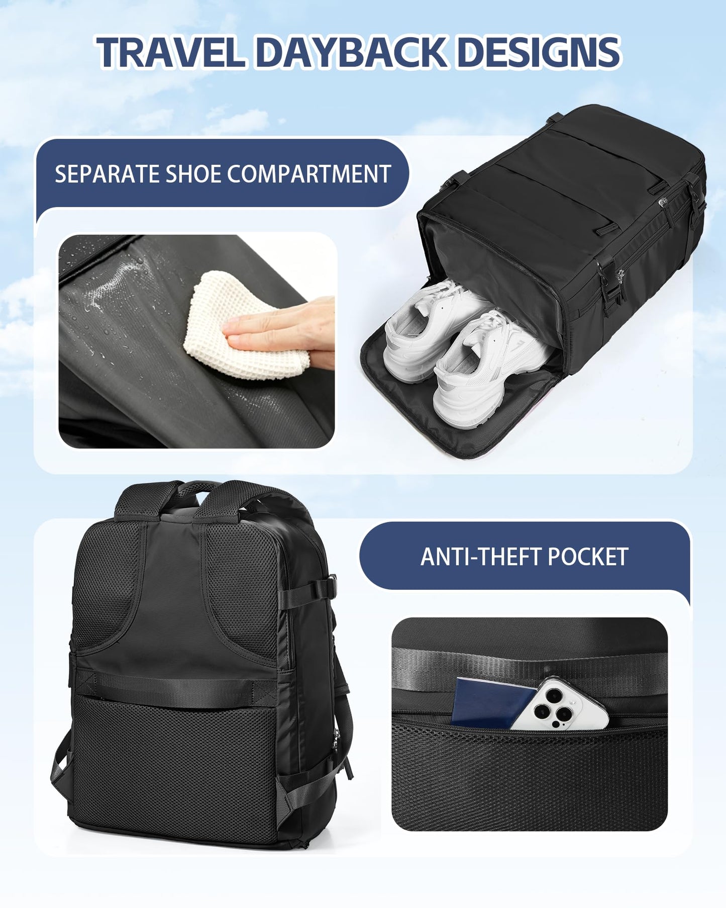 Travel Backpack Cabin Bag for Ryanair 40x20x25 Carry on Luggage Backpack Personal Item Backpack for Women Lightweight Water-Resistant Daypack for Business Weekend Trip School Outdoor Rucksack