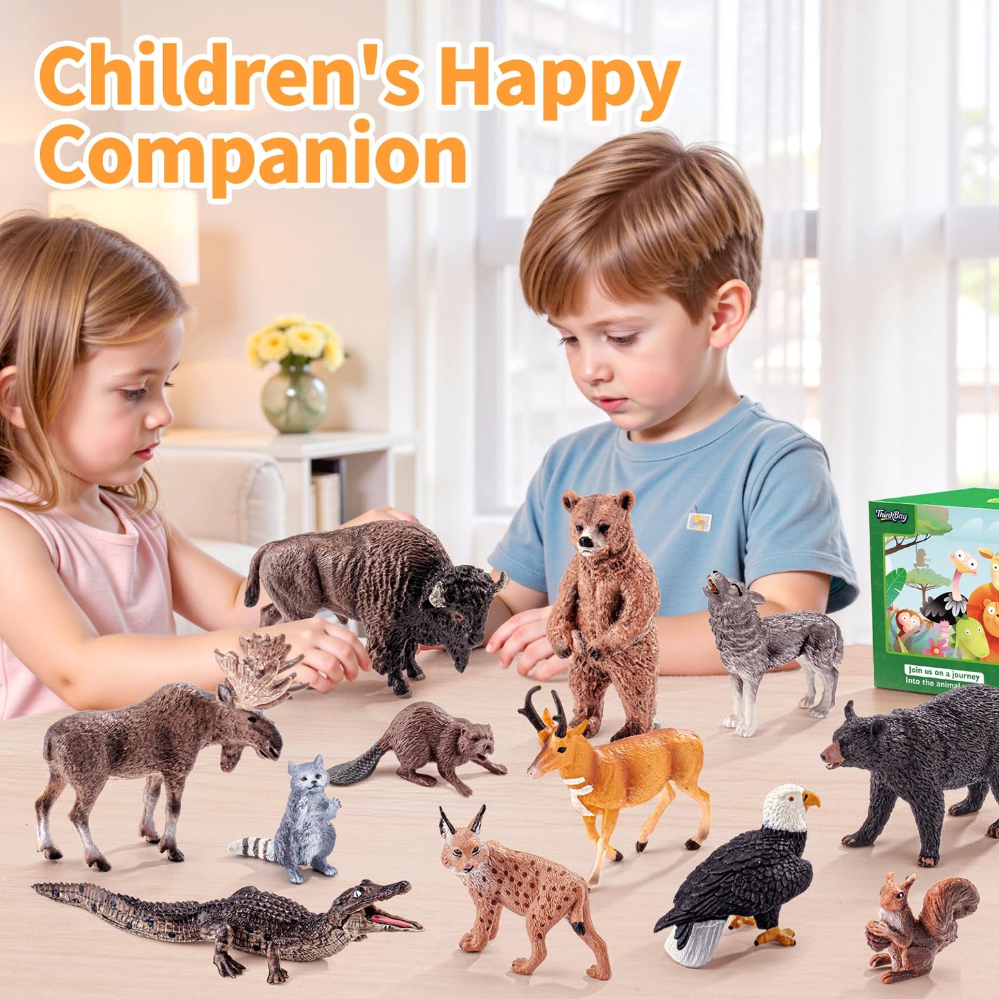 12PCS Large North American Animal Figurines, Realistic Safari Woodland Jungle Animals Figures Toys Includes Crocodile,Wolf,Bear,Deer Cake Toppers Birthday Gift Party Favors Toys for Toddlers