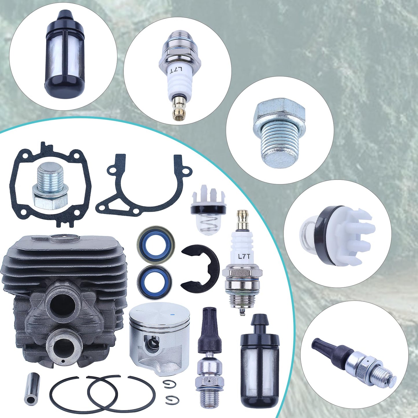 Atunee 50mm Cylinder Piston Gaskets Kit Fit for Stihl TS410 TS420 TS 410 420 Cut-Off Saw with Decompression Valve Spark Plug Replace 4238 020 1202